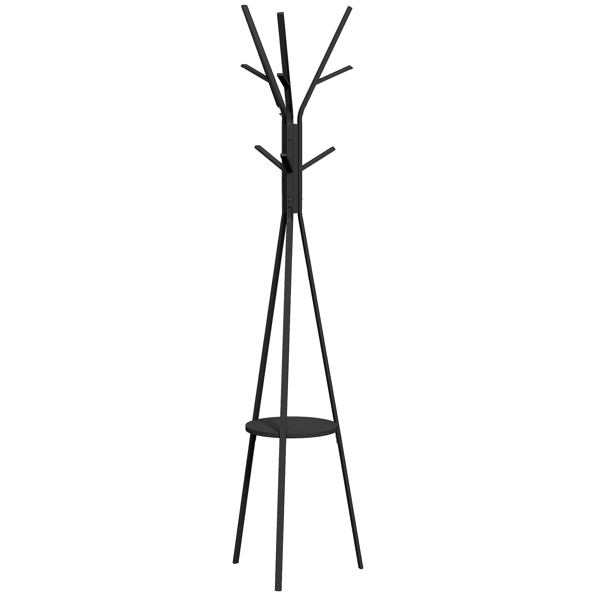 HOMCOM 180cm Free Standing Metal Coat Rack Stand 9 Hooks Clothes Tree with 1 Shelf Hat Display Hall Tree Hanger Bag Umbrella Hanging Organiser (Black)