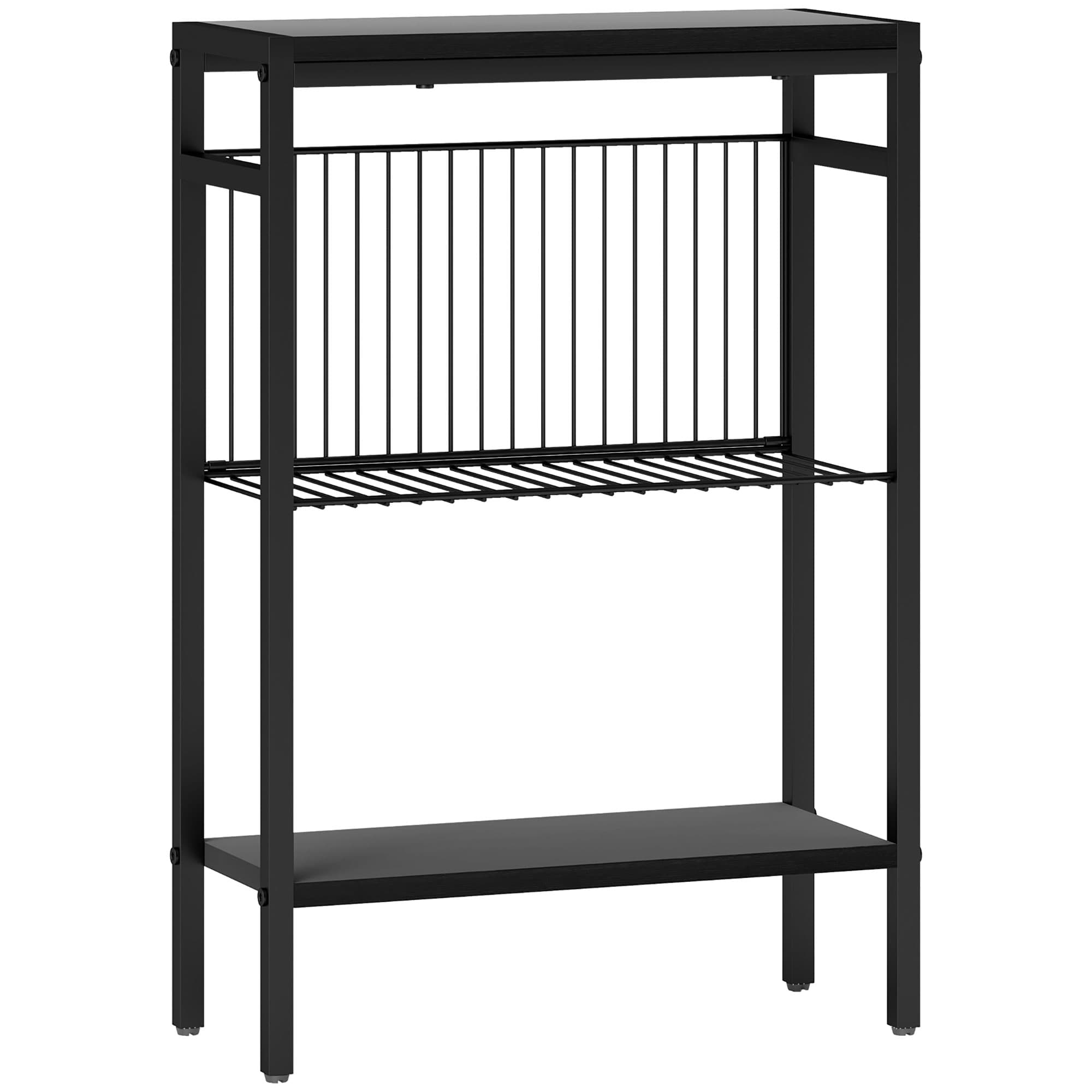 HOMCOM Steel Bedside Table, Sturdy Three Shelf Industrial Side Table with Adjustable Feet, 62.5H x 43W x 18Dcm, Maximum load 12kg, Black | Aosom UK