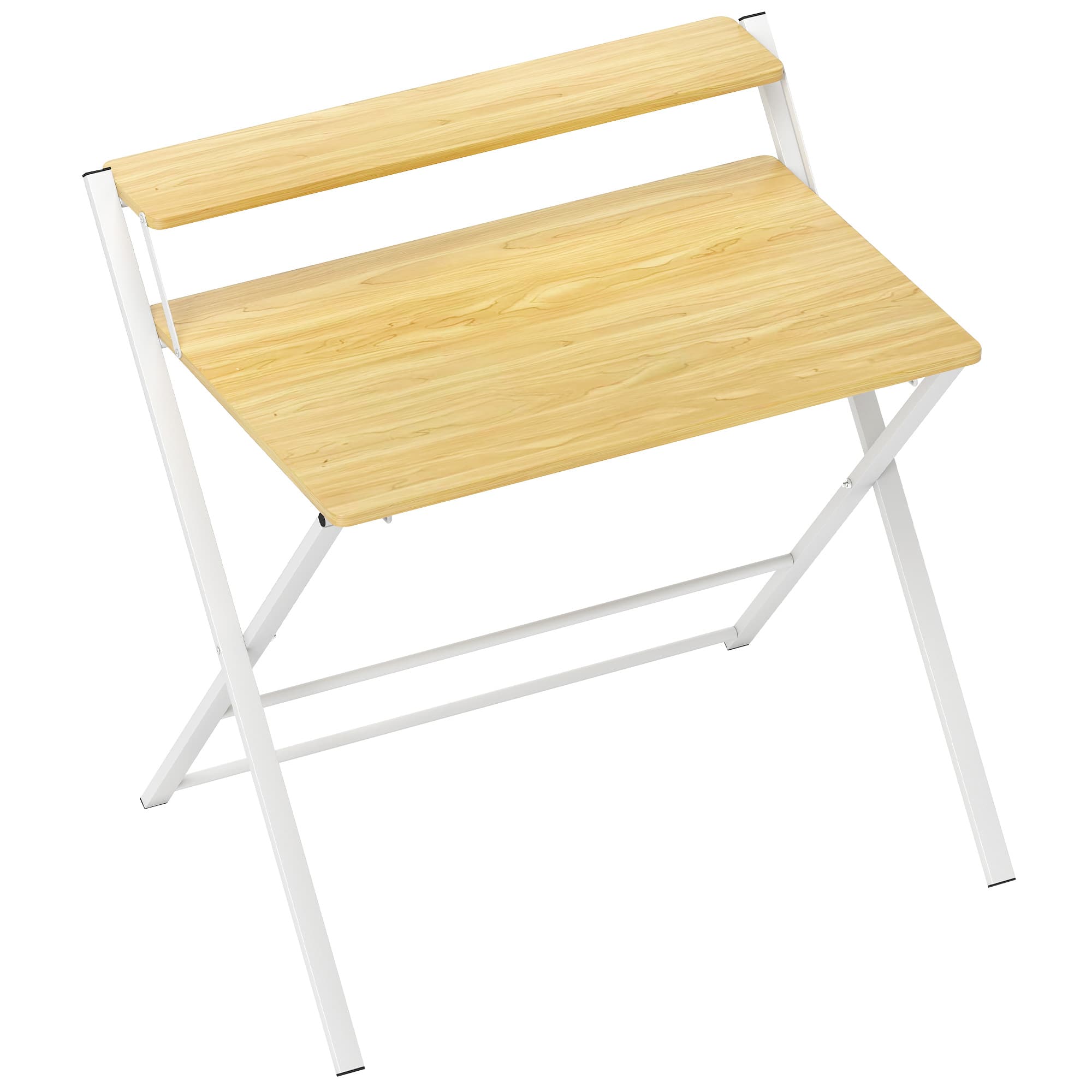 HOMCOM Compact Folding Desk for Small Spaces, Foldable Computer Desk with Storage Shelf, Ideal for Home Office, Maple Wood-effect | Aosom UK