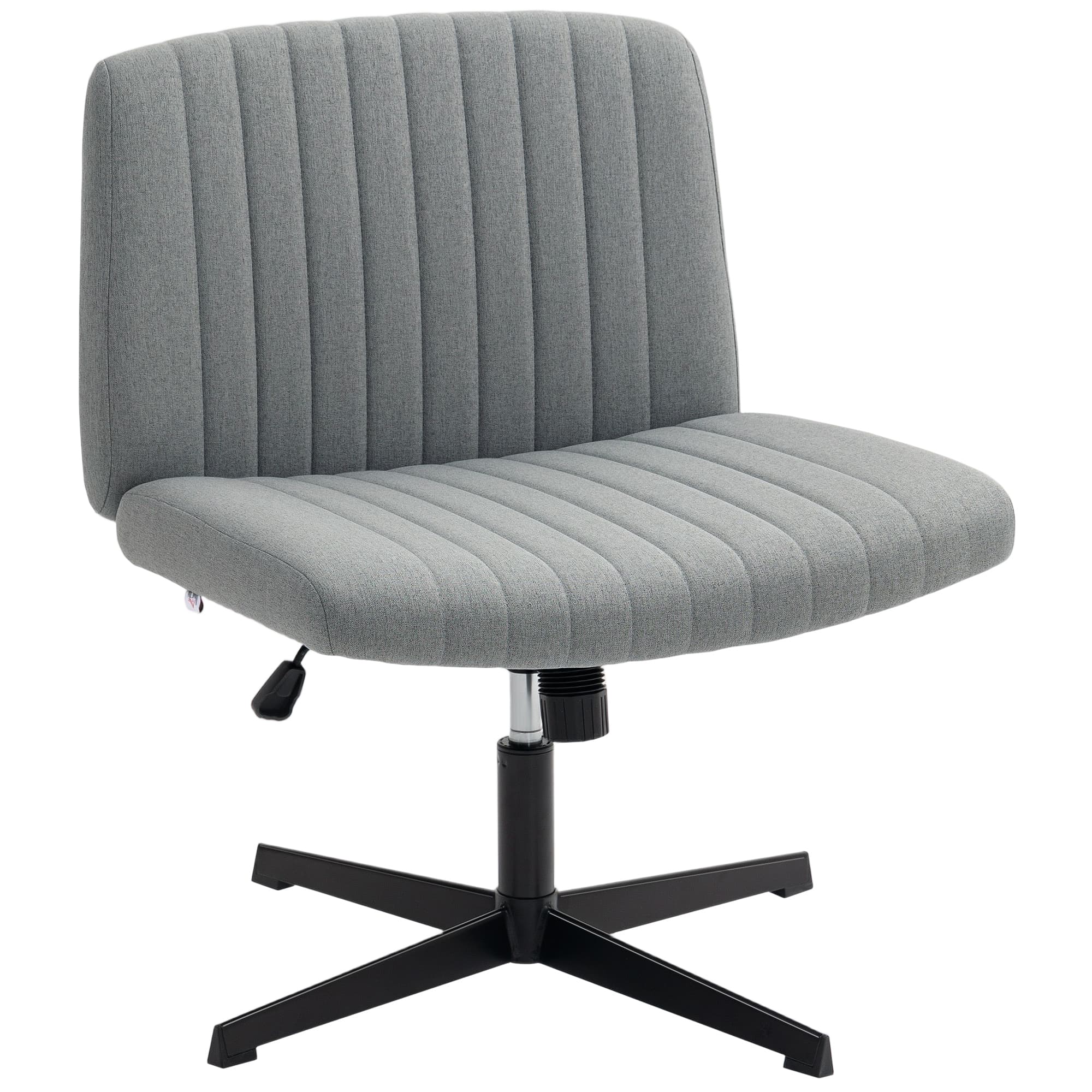 HOMCOM Armless Office Chair, Linen Fabric Criss Cross Legged Desk Chair with Wide Seat, Thick Padding, Tilt Function, Height Adjustable Swivel Computer Seat for Home, Scratch Anti, Grey