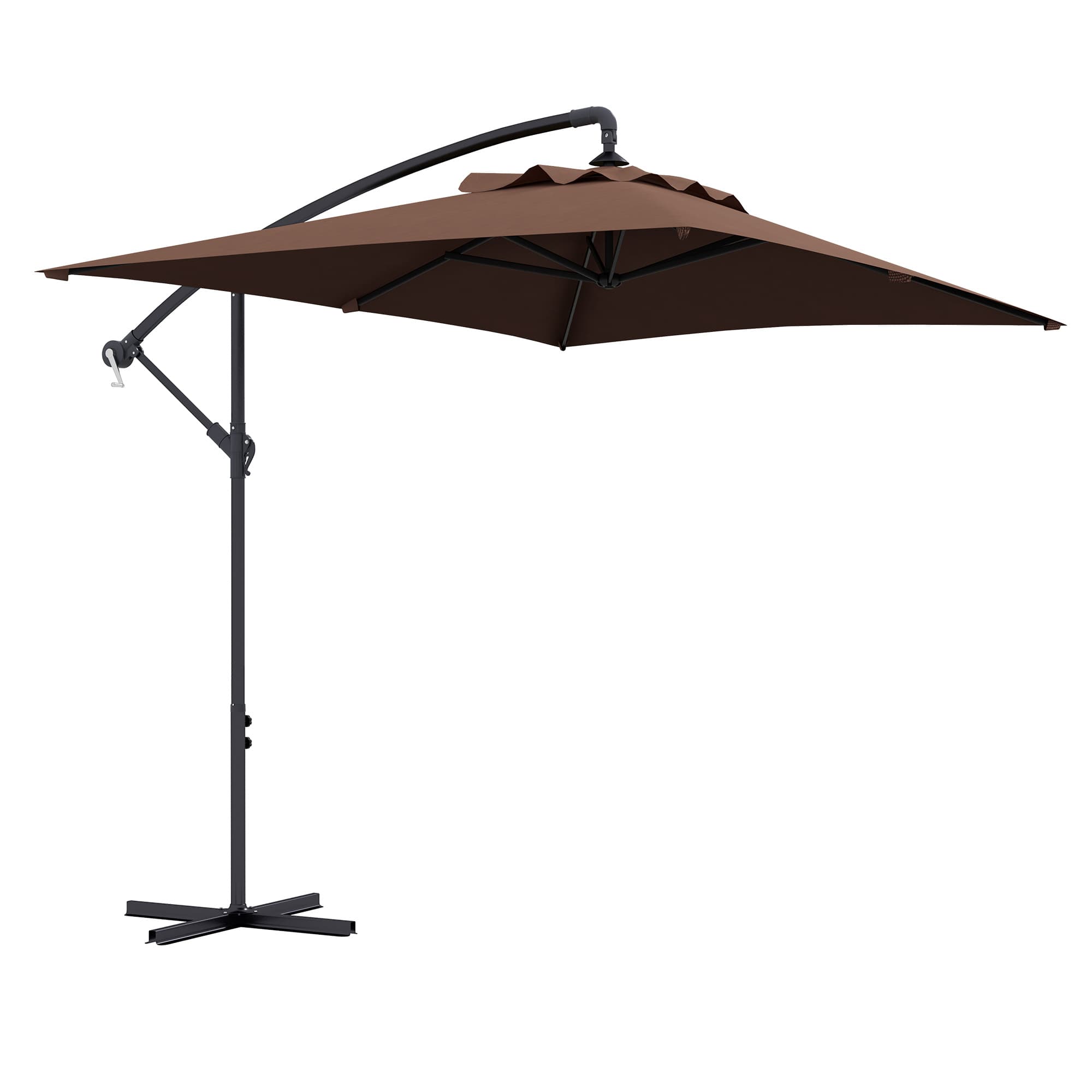 Outsunny Waterproof Cantilever Parasol: Crank-Operated, 6 Ribs, Cross Base, Rectangular Banana Hanging Umbrella, 3x2m, Brown | Aosom UK