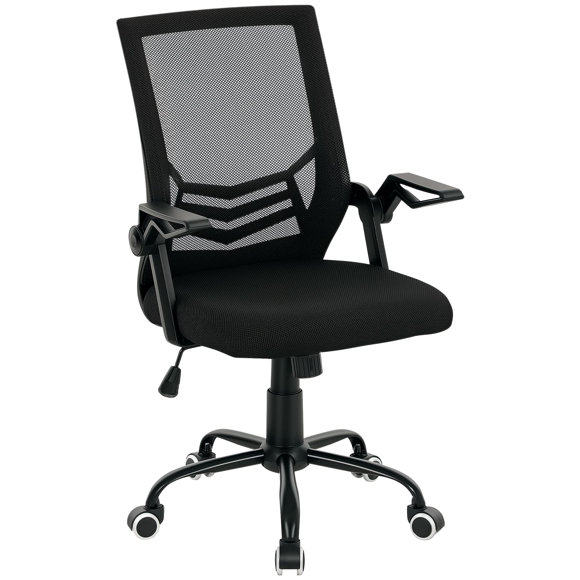 Vinsetto Mesh Office Chair, Computer Desk Chair with Flip-up Armrests, Lumbar Back Support and Swivel Wheels, Scratch Anti, Black