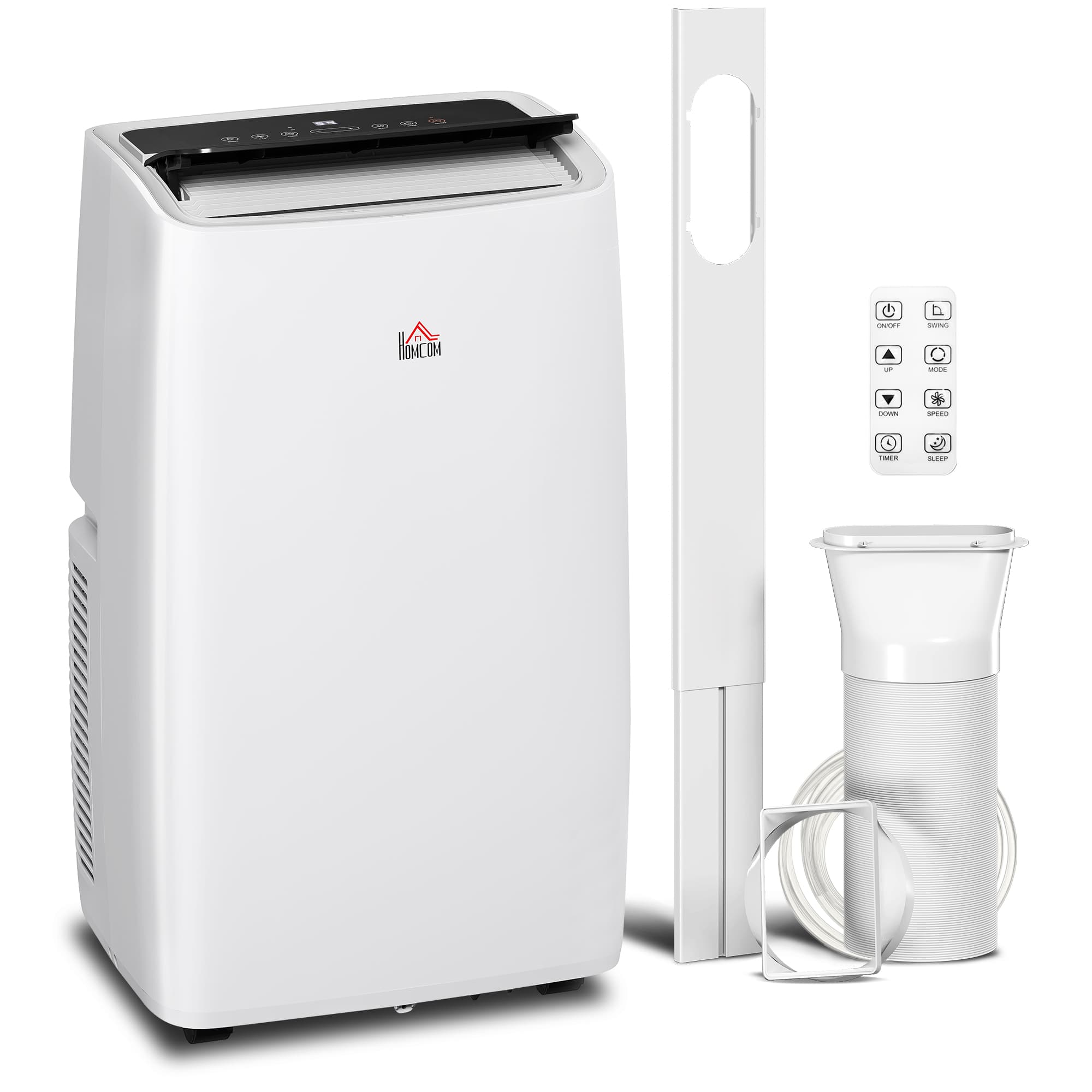 HOMCOM 14,000 BTU Portable Air Conditioner Dehumidifier Cooling Fan up to 40m², w/ Remote, LED Display, 24H Timer, Window Mount Kit, White | Aosom UK