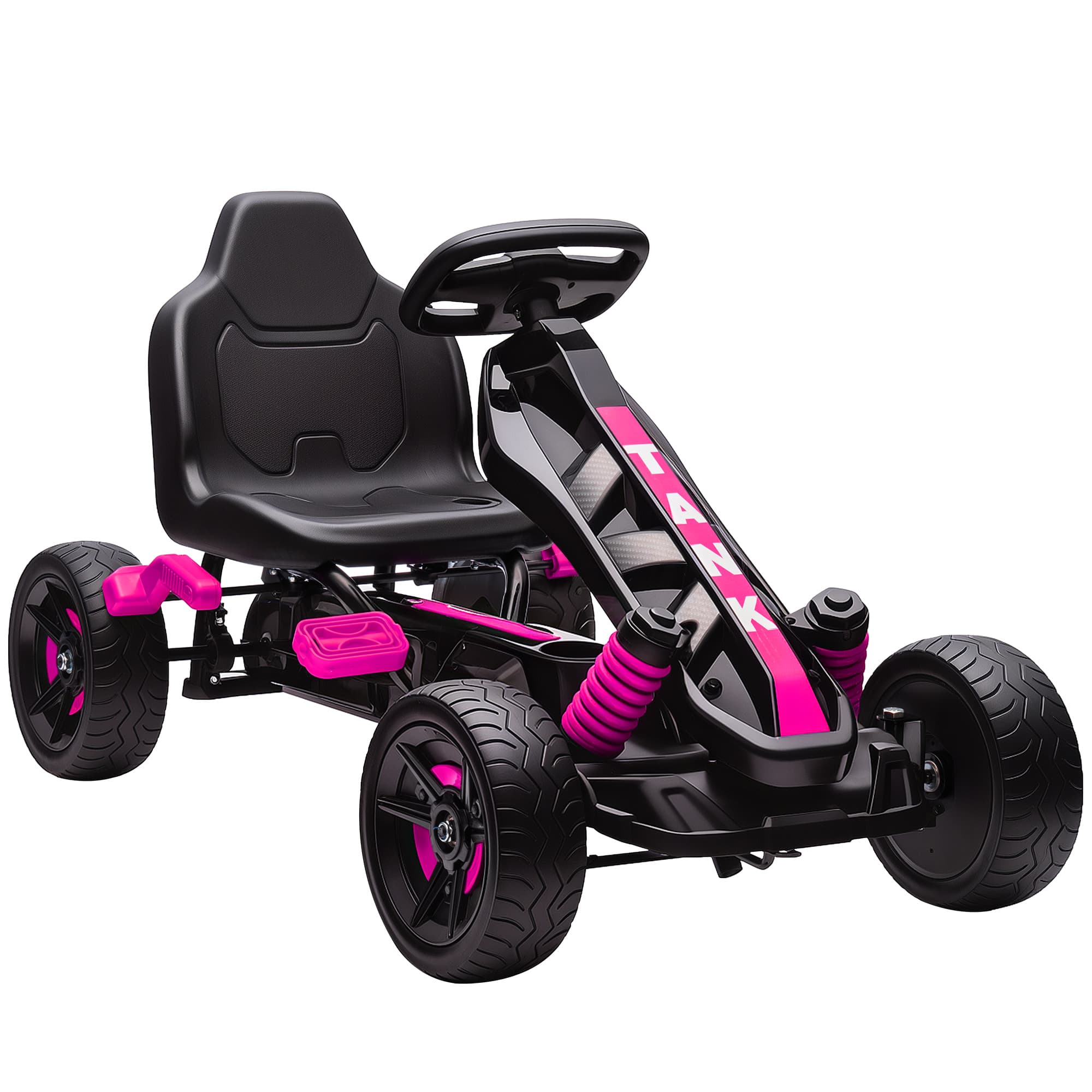 AIYAPLAY Kids Pedal Kart for Ages 3–6 with Automatic Clutch, Safety Brake, EVA Anti-Slip Wheels, Outdoor Ride On, Pink | Aosom UK
