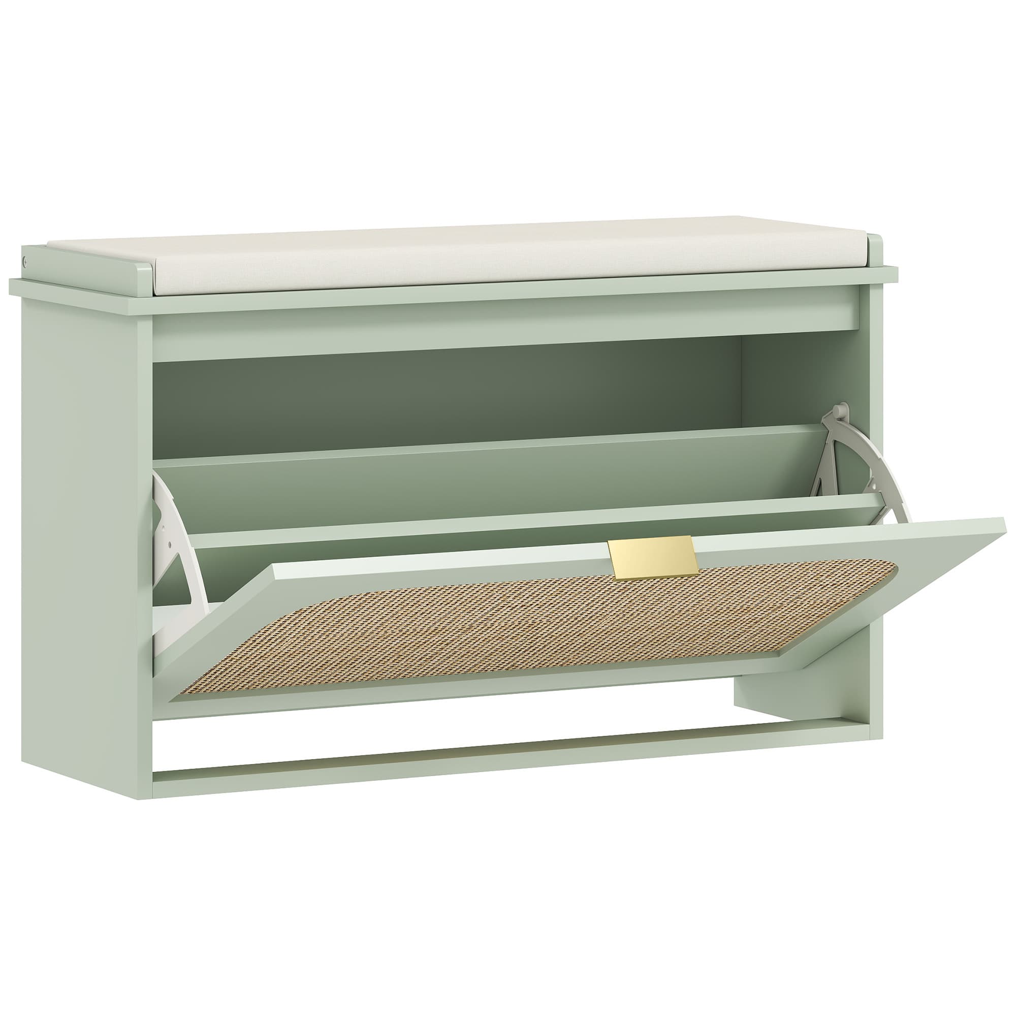 HOMCOM Hallway Shoe Storage Bench with Padded Seat & Flip Drawer, Stylish Boho Shoe Storage for Entryway, Light Green | Aosom UK