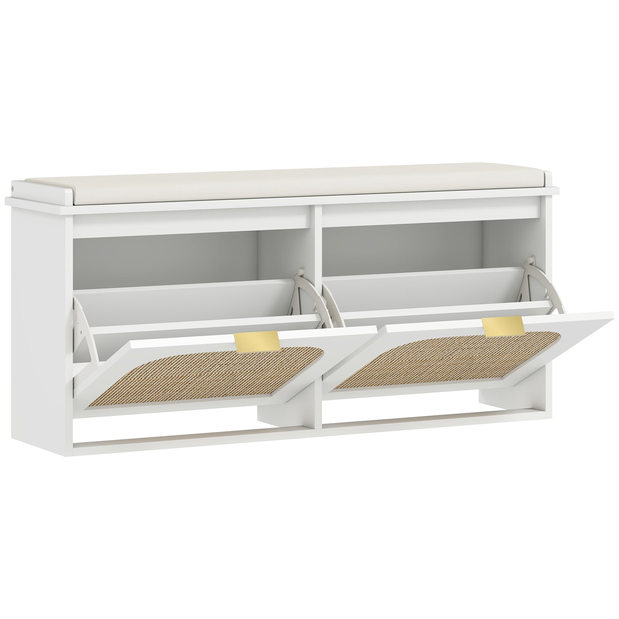 HOMCOM Hallway Shoe Storage Bench with Padded Seat and 2 Flip Drawers, Modern Storage Solution for Hallway & Entryway, White | Aosom UK