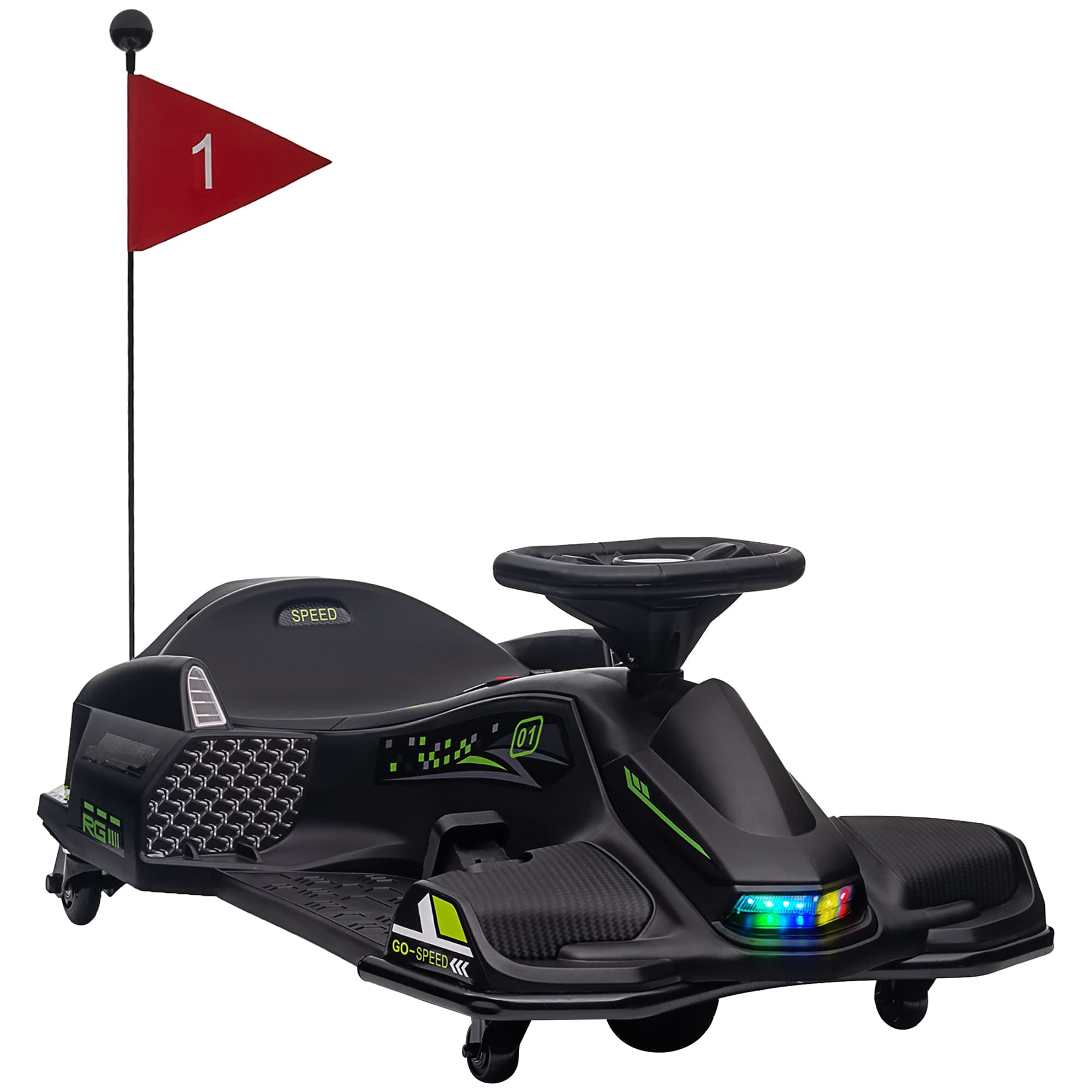 HOMCOM 12V Kids Electric Go Kart with Music, LED Lights, Slow Start, Black | Aosom UK