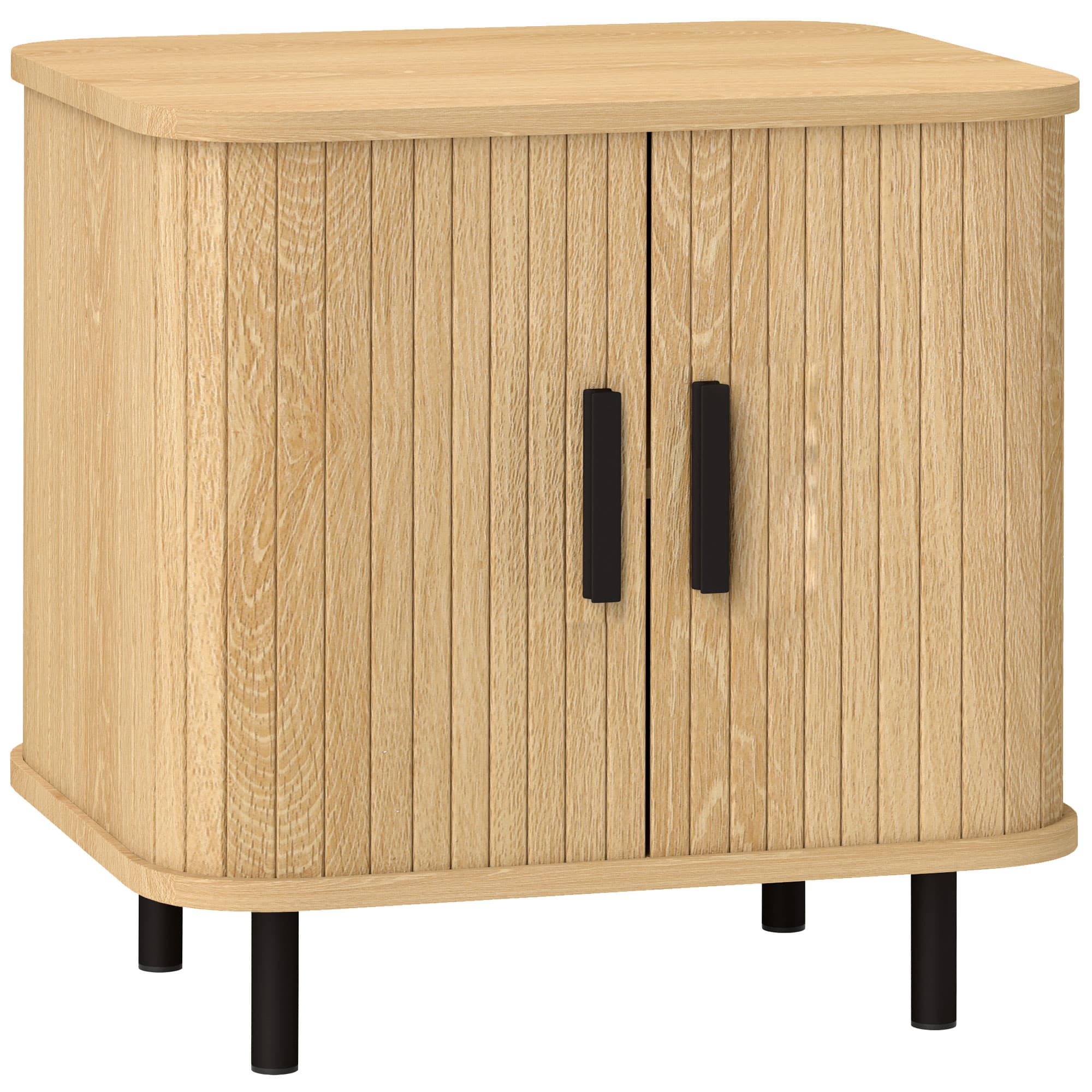 HOMCOM Bedside Table, Nordic Side Table with Roller Shutter Style Sliding Doors and Metal Legs for Bedroom, Living Room, Oak Tone | Aosom UK