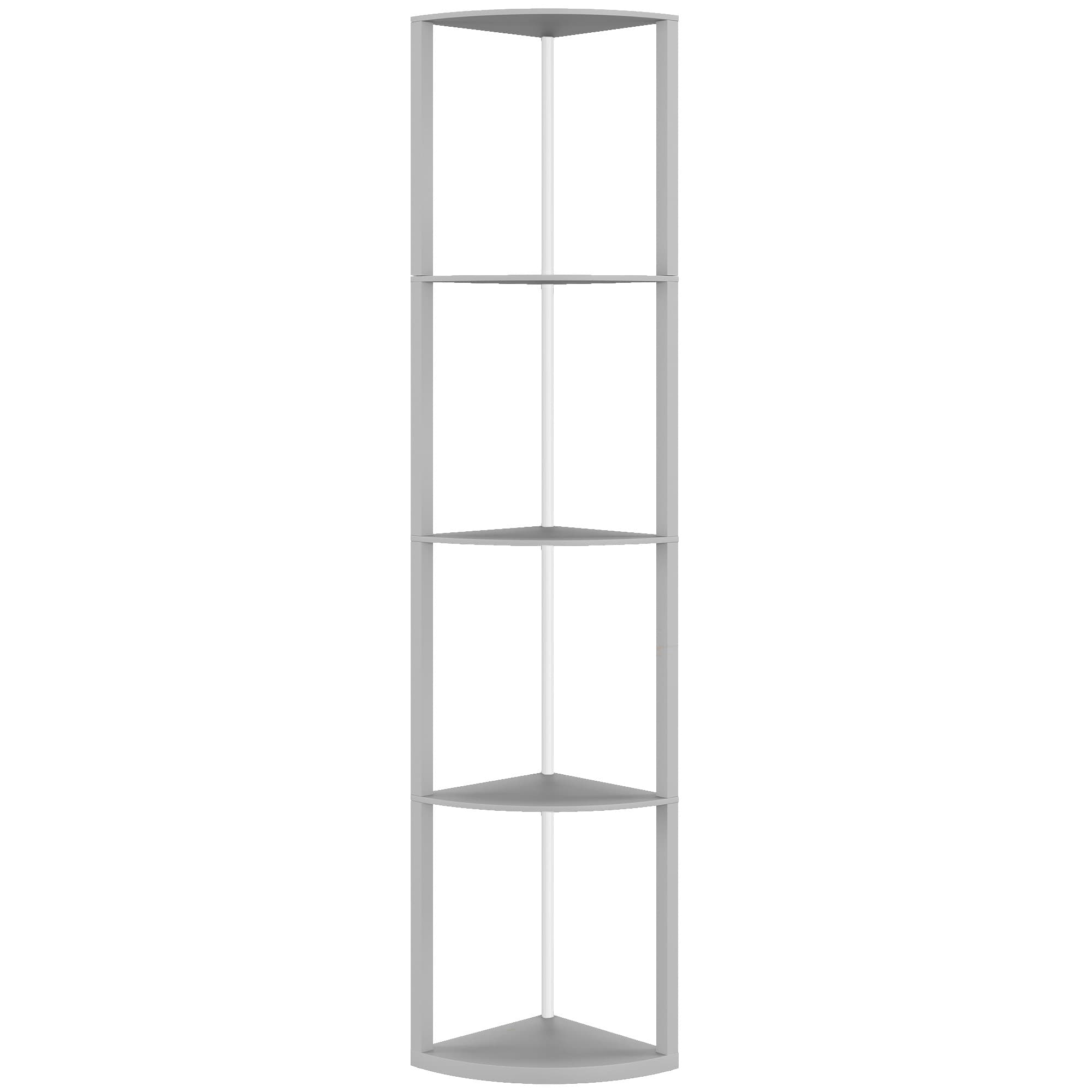 HOMCOM RGB LED Floor Lamp with Shelves, 5-Tier Dimmable Standing Lamp with Adjustable Brightness and Remote Control, Modern Corner Display Shelf Unit for Living Room Bedroom Office, Grey