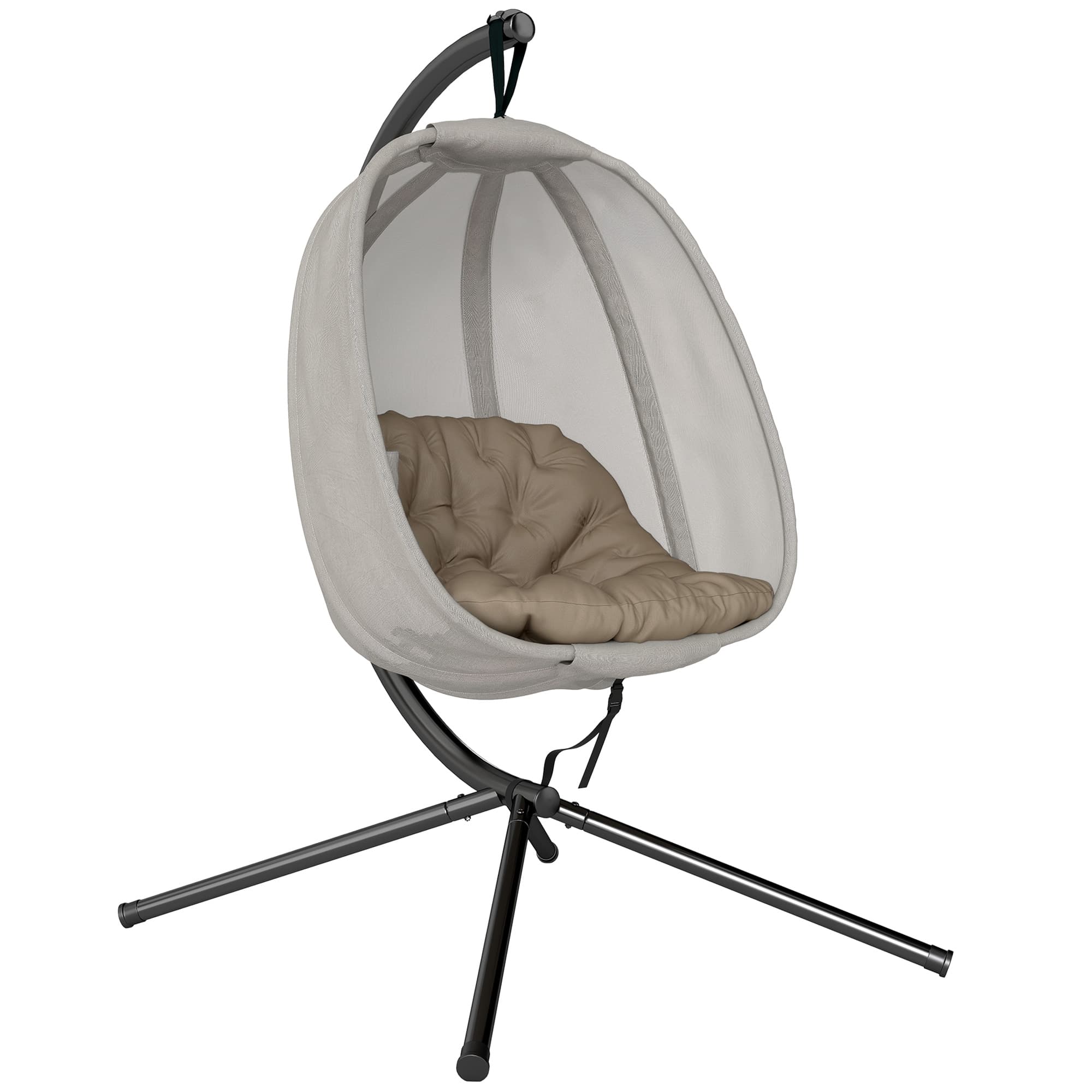 Outsunny Hanging Egg Chair, Folding Swing Hammock with Cushion and Stand for Indoor Outdoor, Patio Garden Furniture, Khaki