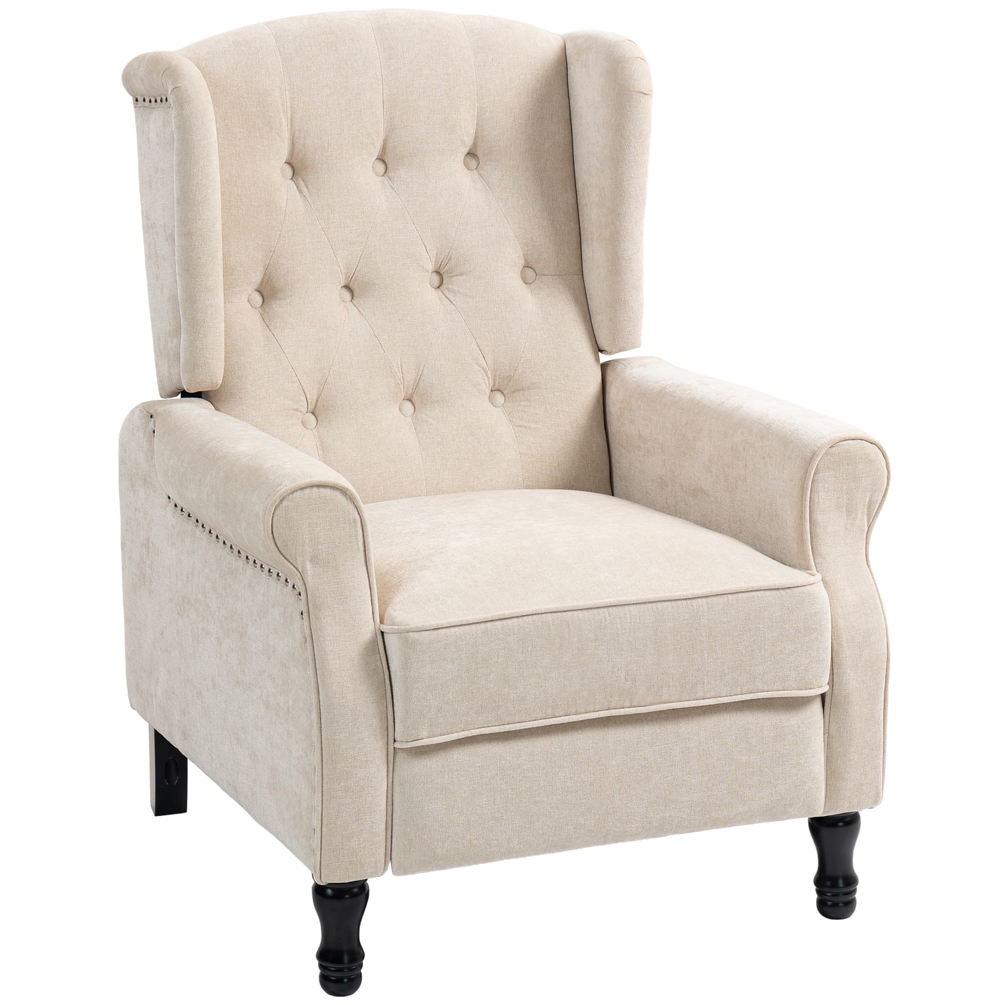 HOMCOM 150° Reclining Vintage Armchair with Footrest, Upholstered Accent Chair for Living Room or Reading Corner, Beige | Aosom UK