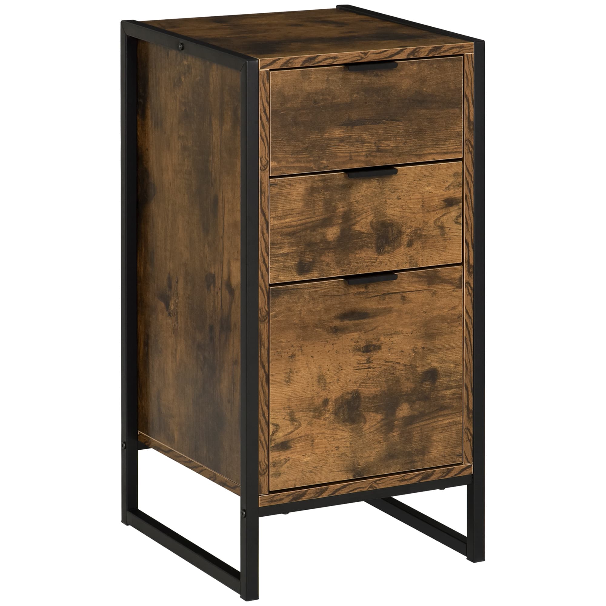 HOMCOM Industrial Storage Trunk: 3-Drawer Metal Cabinet, Freestanding Organiser, Rustic Brown | Aosom UK