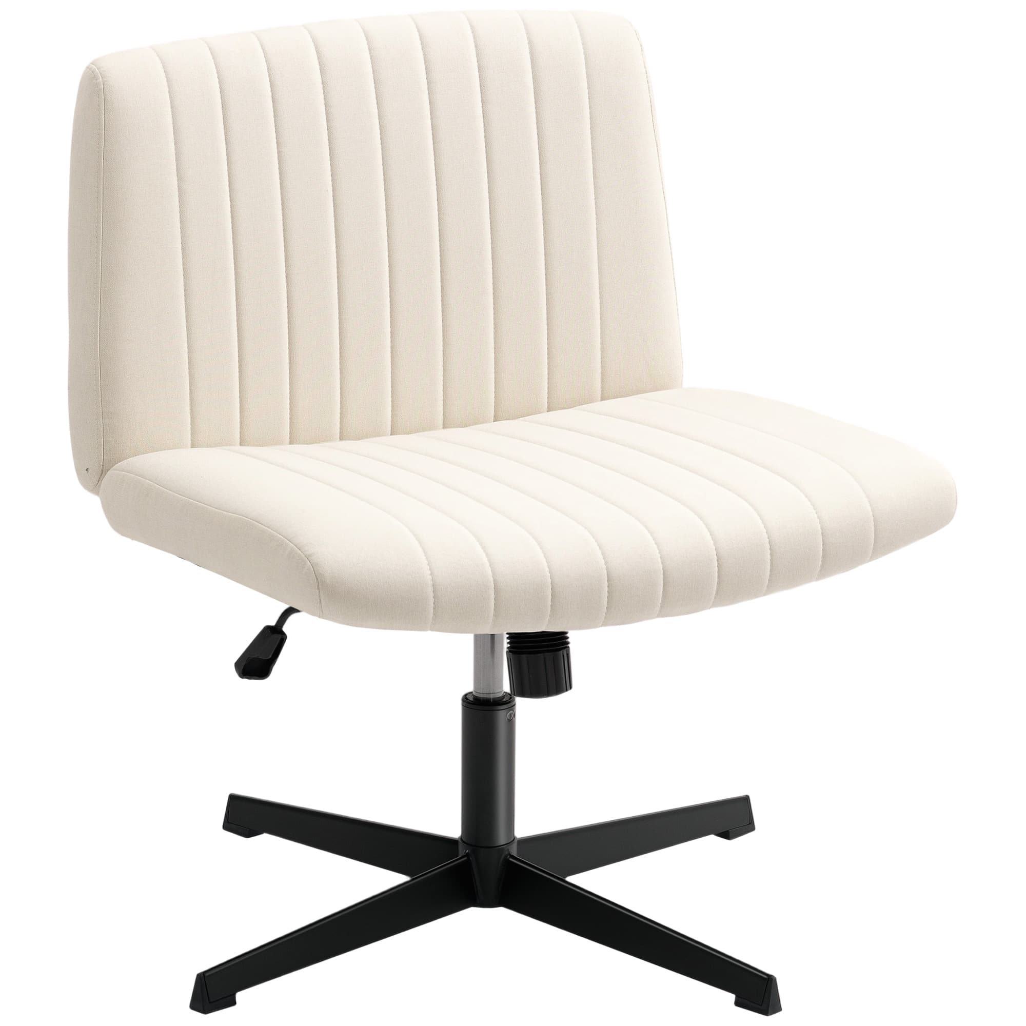 HOMCOM Armless Office Chair, Linen Fabric Criss Cross Legged Desk Chair with Wide Seat, Thick Padding, Tilt Function, Height Adjustable Swivel Computer Seat for Home, Scratch Resistant, Cream