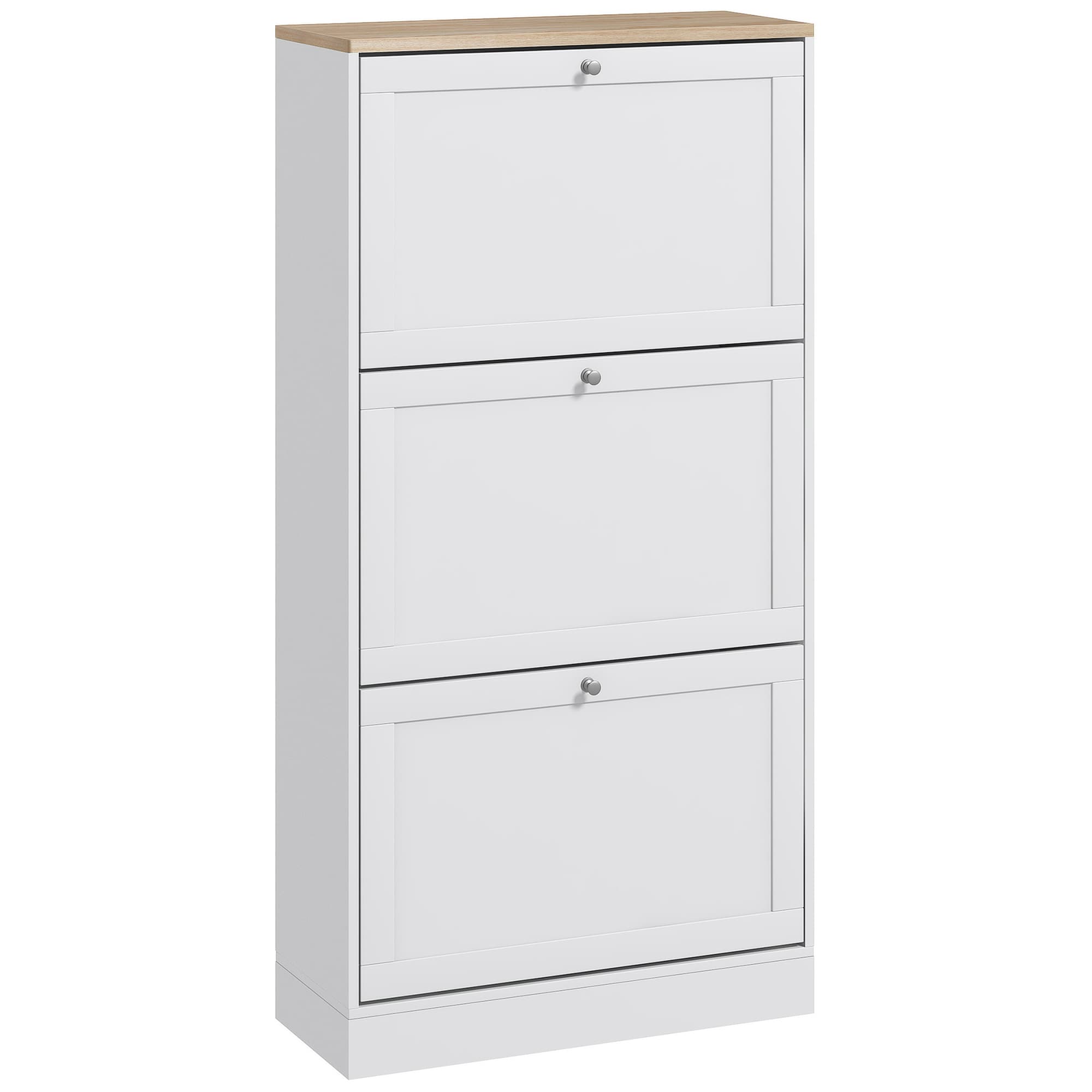 HOMCOM Shoe Cabinet with 3 Flip Drawers, Narrow Shoe Storage Cabinet for 18 Pairs, Freestanding Slim Shoe Rack for Entryway, Hallway, White | Aosom UK