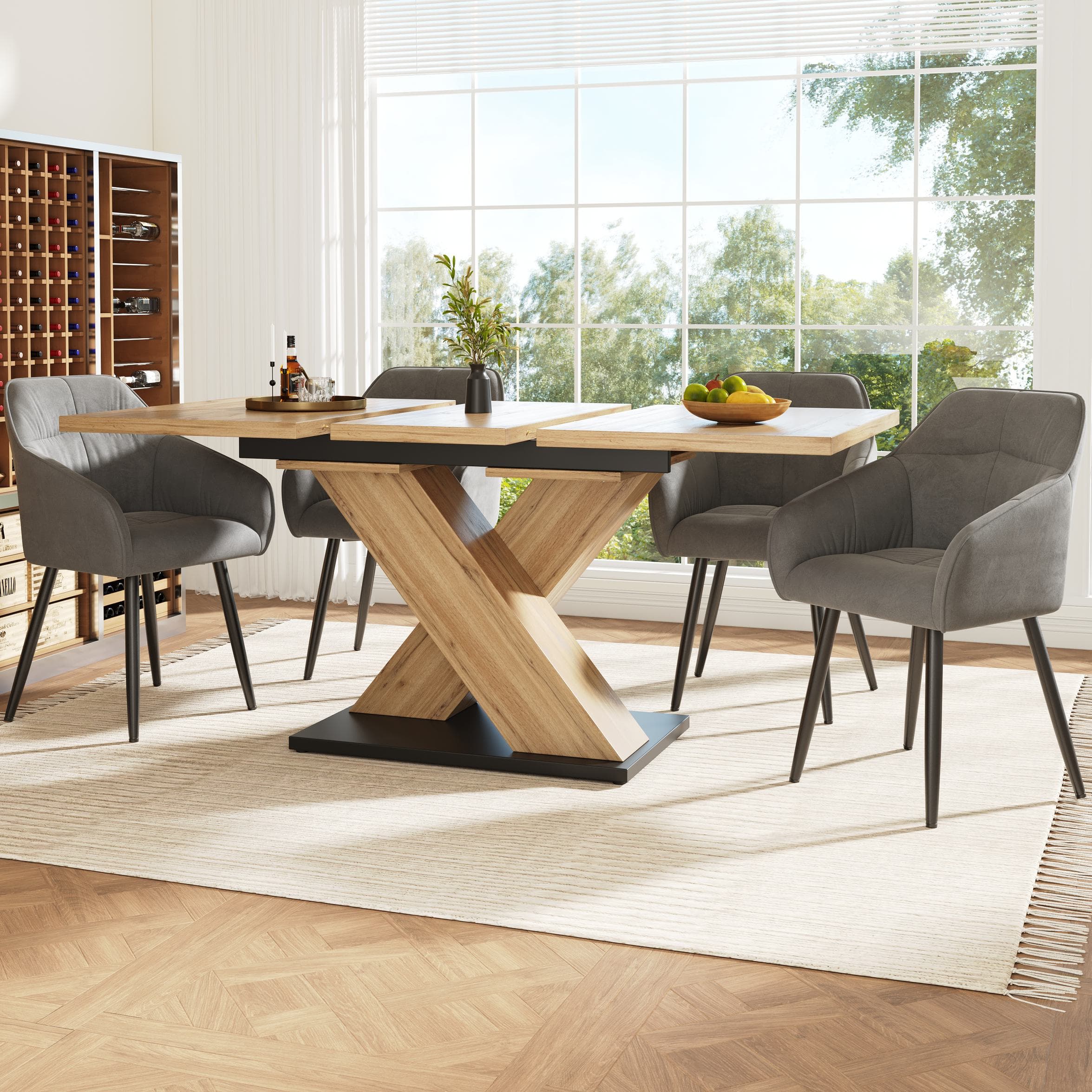 Extendable Dining Table with Adjustable Feet, Silent Expansion, Telescopic MDF Table for Family Gathering, 119L x 80W x 75H cm, Natural | Aosom UK