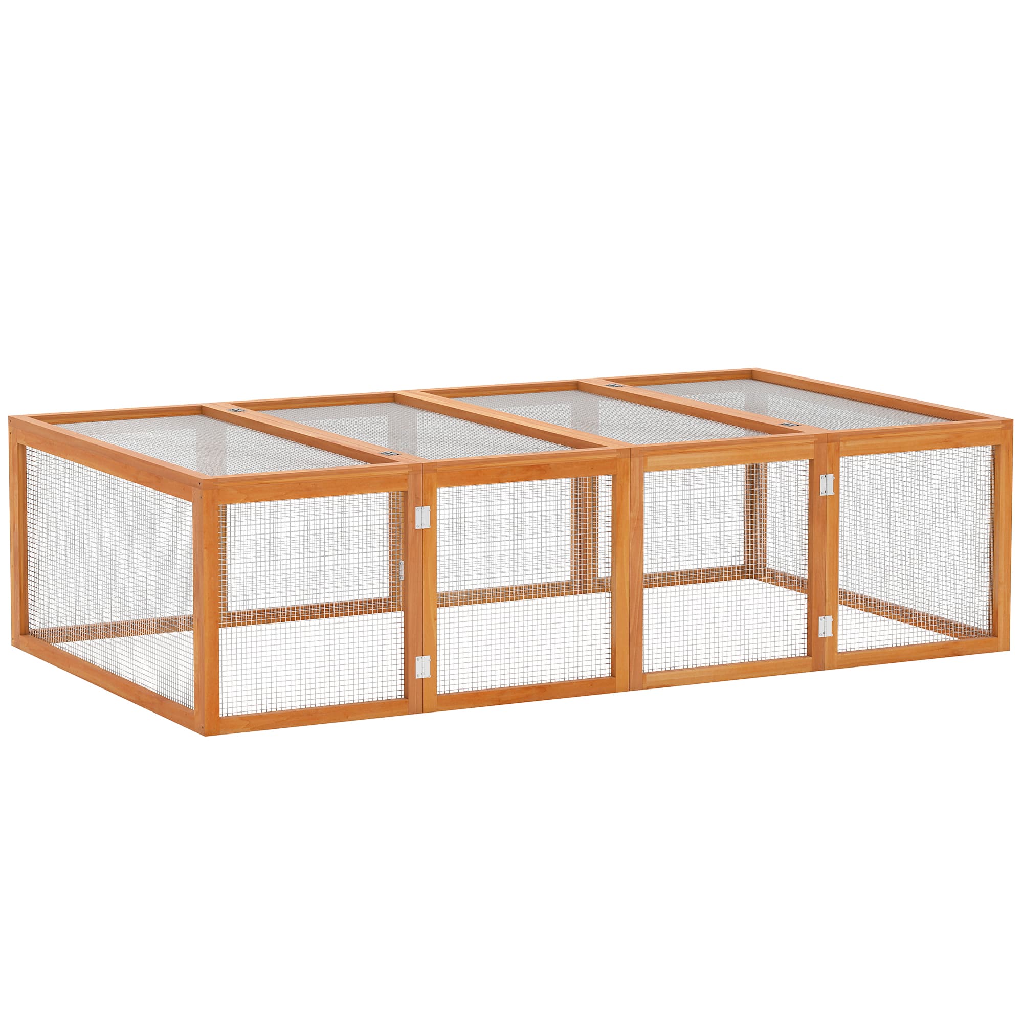 PawHut 6ft Wooden Spacious Rabbit Hutch with Wire Mesh Openable Roof Play Space for Outdoor Natural Wood Finish | Aosom UK