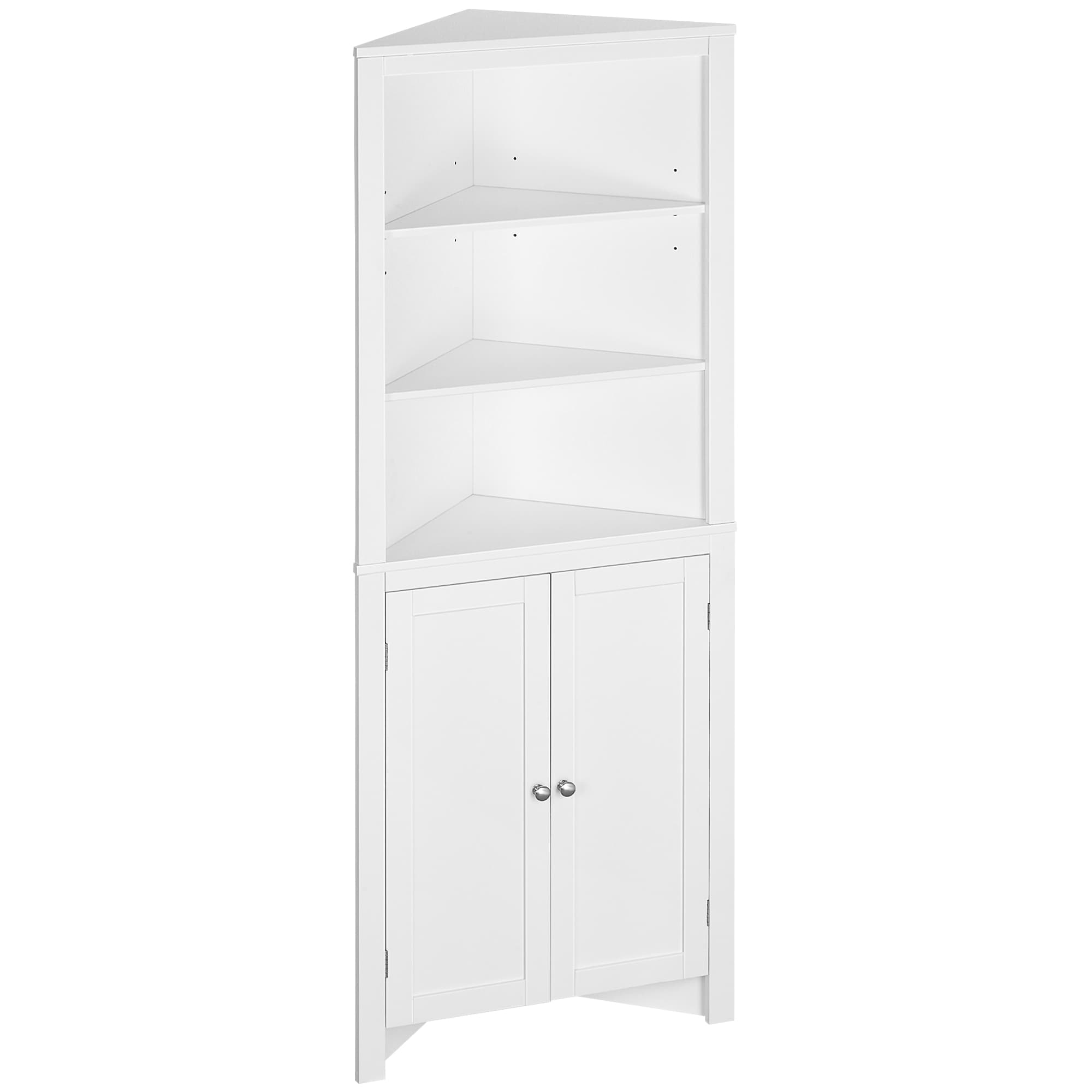 kleankin Triangle Free Standing Bathroom Cabinet, Corner Bathroom Storage Unit with Cupboard and 3-Tier Shelves, White | Aosom UK