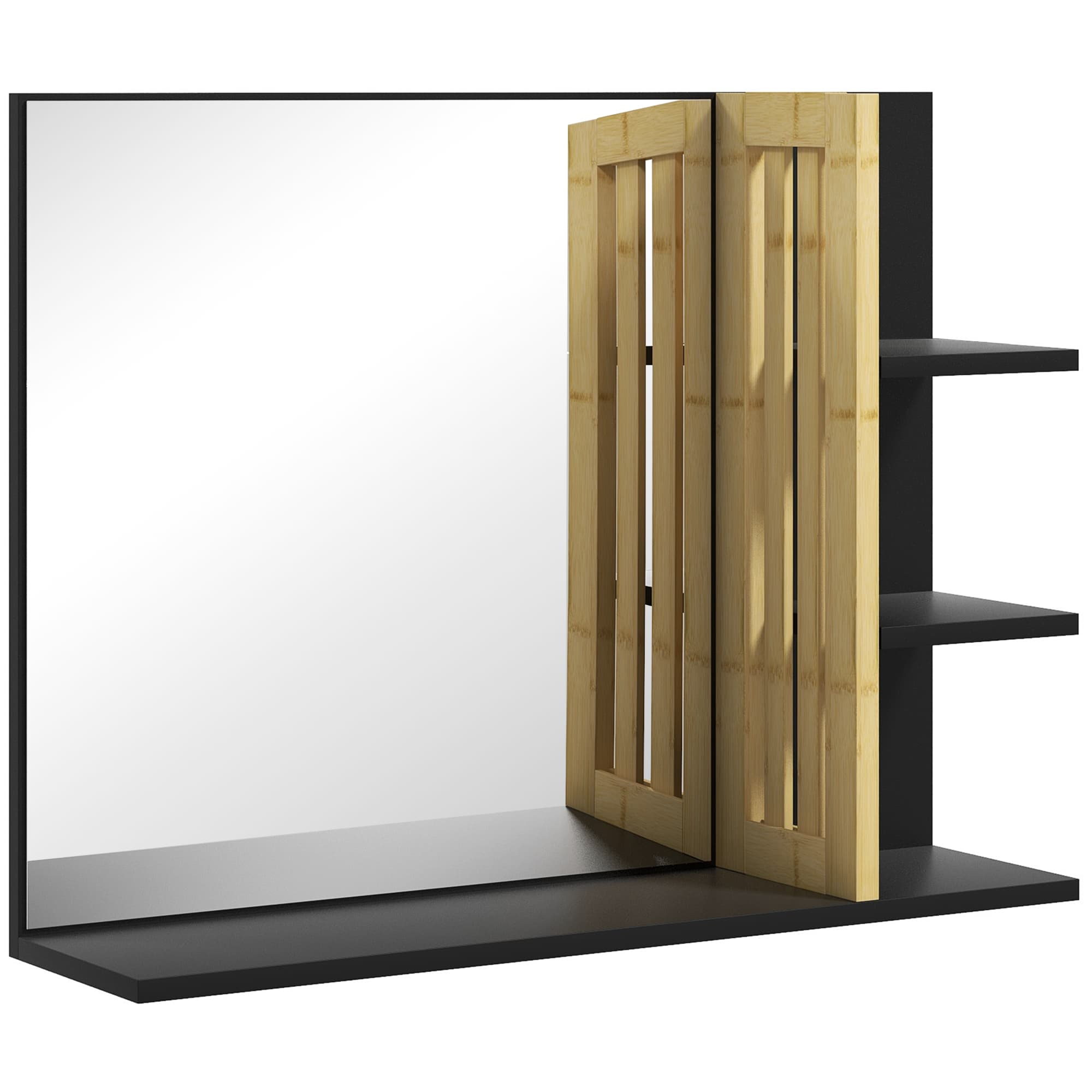 HOMCOM Bathroom Mirror with Shelf, Wall-mounted Makeup Mirror, Modern Vanity Mirror with 4 Storage Shelves for Make Up, Black | Aosom UK