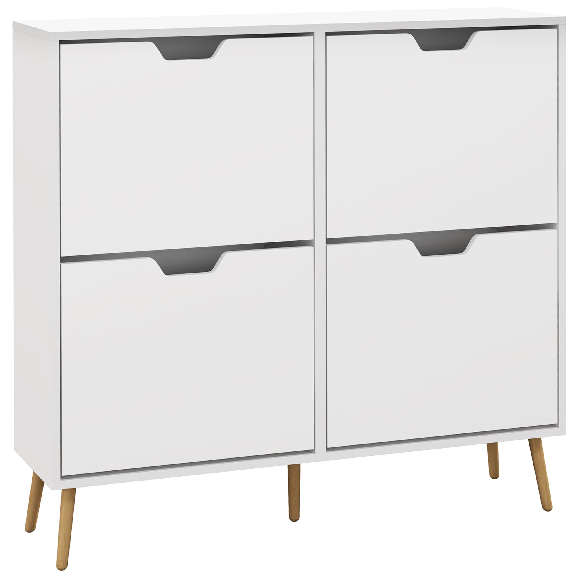 HOMCOM Shoe Storage Cabinet: 4 Flip Drawers, Accommodates 16 Pairs, Space-Saving, White | Aosom UK