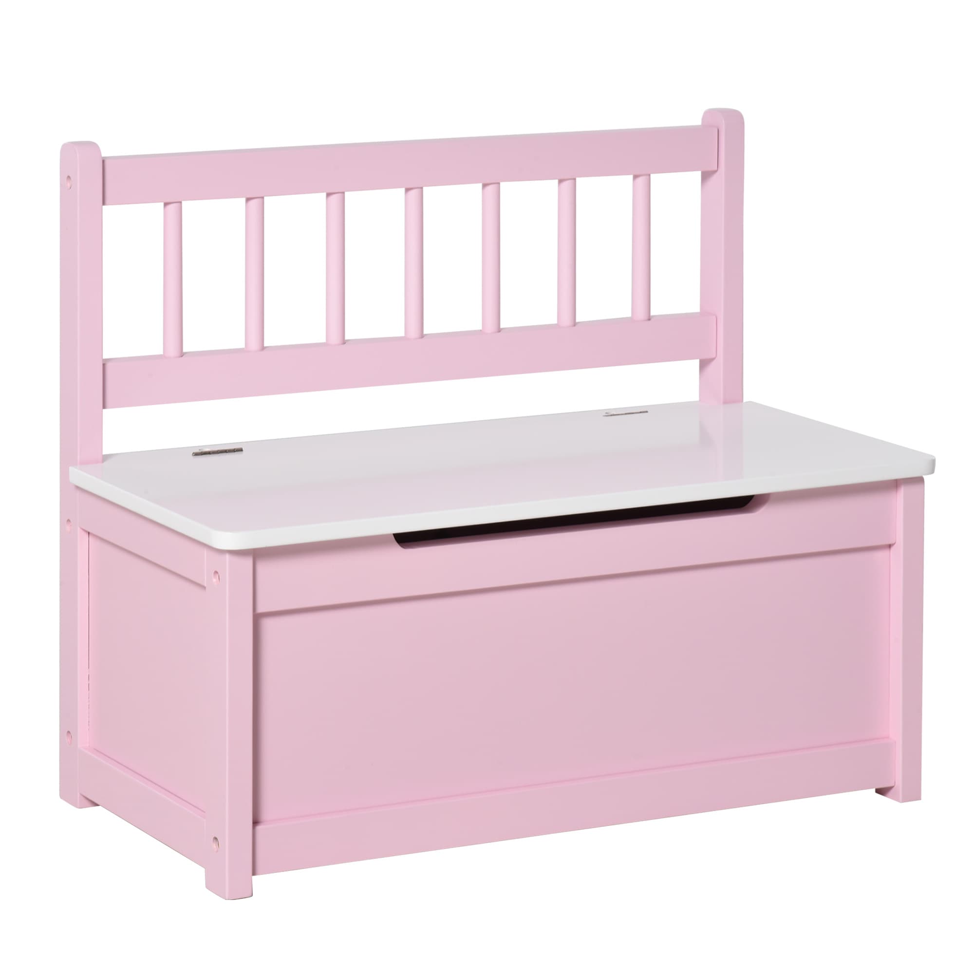 HOMCOM Wooden Toy Box Toy Storage Organizer with the Backrest, the Lid Fitted with a Gas Rod, Safe for Children, Pink | Aosom UK