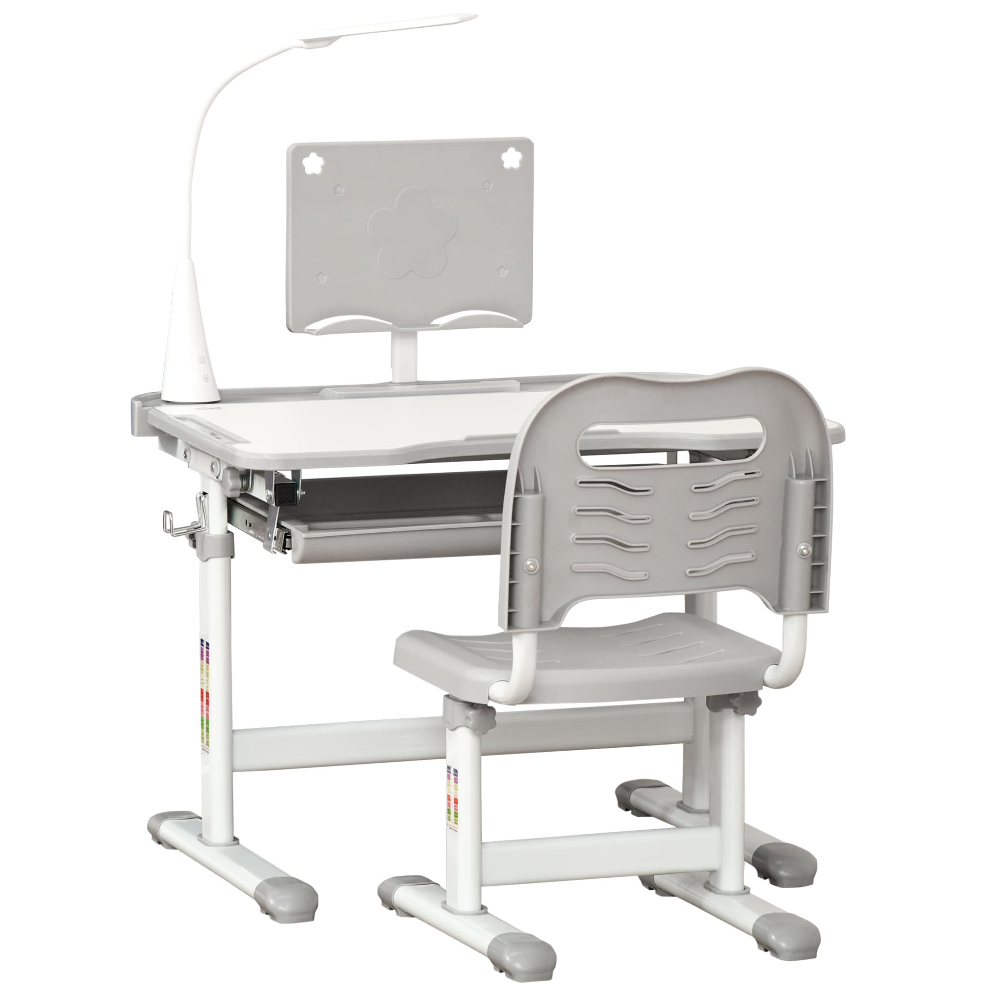 HOMCOM Children's Study Desk Set: USB Lamp, Storage Drawer, Activity Table for Arts & Crafts, Grey & White | Aosom UK