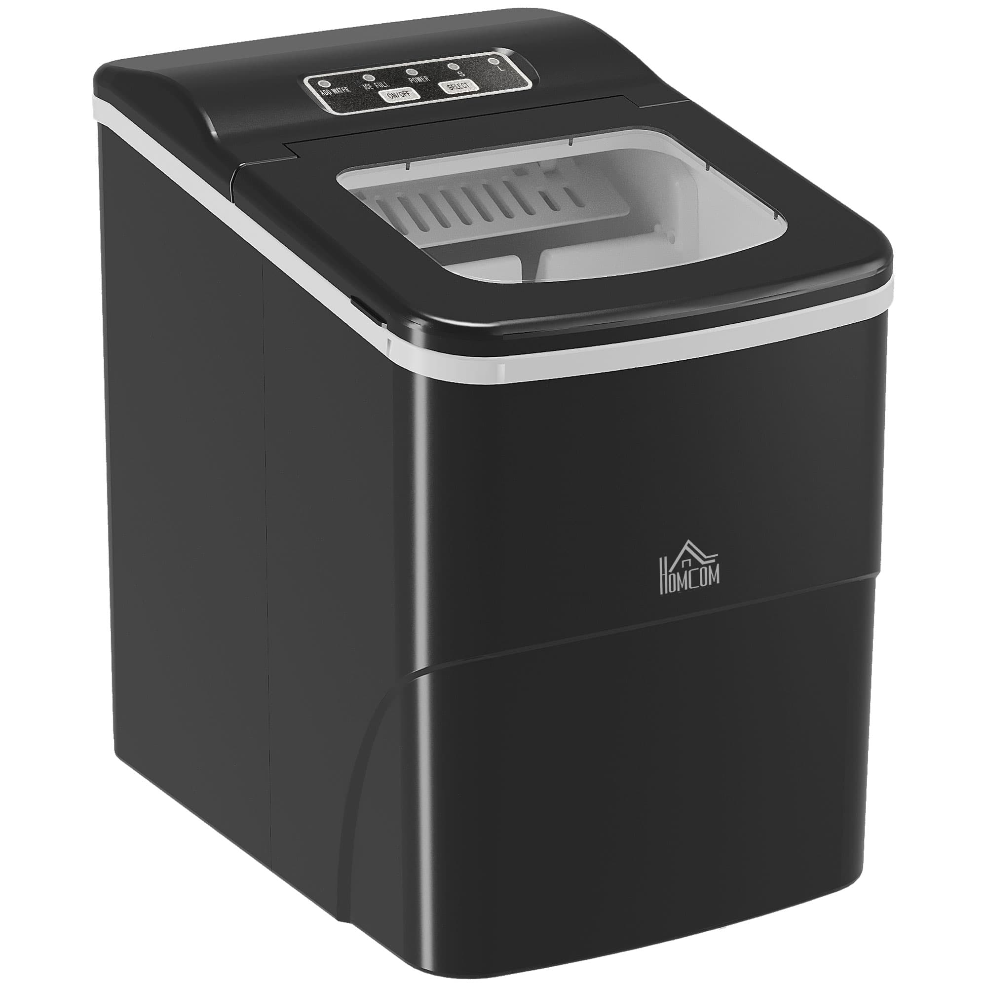 Ice Maker Countertop Portable Bullet Ice Cube Machine 12kg/24H Production Automatic Cleaning Visible Window Scoop and Basket Black by HOMCOM