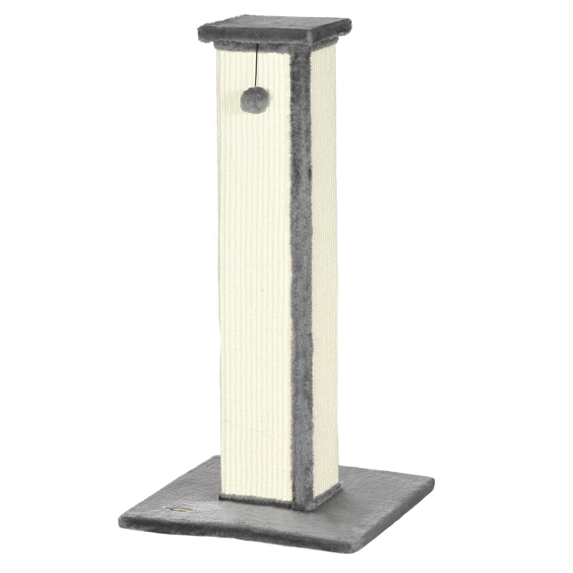 PawHut 81cm Cat Scratcher, Vertical Full Scratcher with Natural Sisal Rope, Hanging Ball and Soft Plush, Grey | Aosom UK