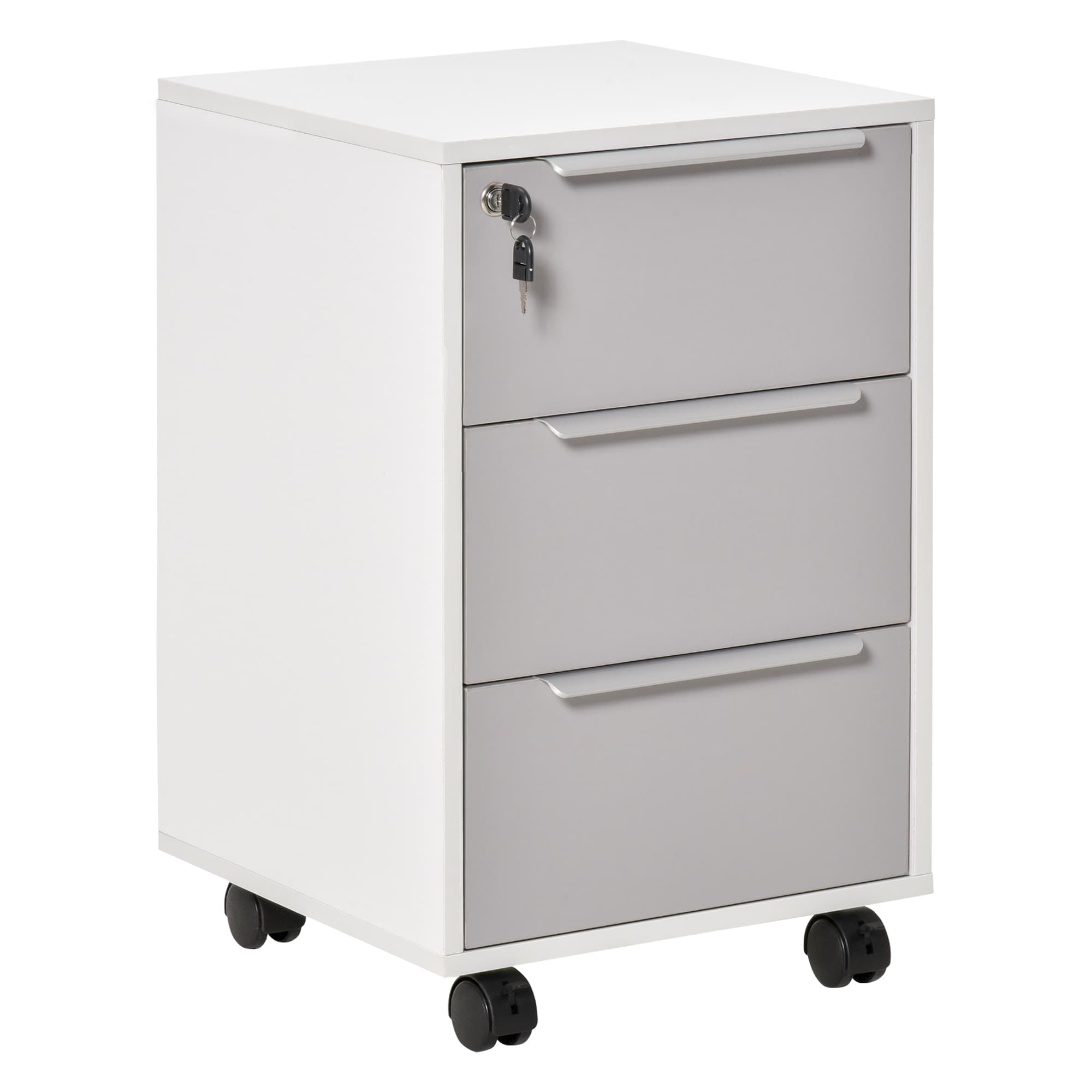 HOMCOM Mobile 3-Drawer Locking File Cabinet, Rolling Chest of Drawers, Side Table for Office, Bedroom and Living Room, White | Aosom UK