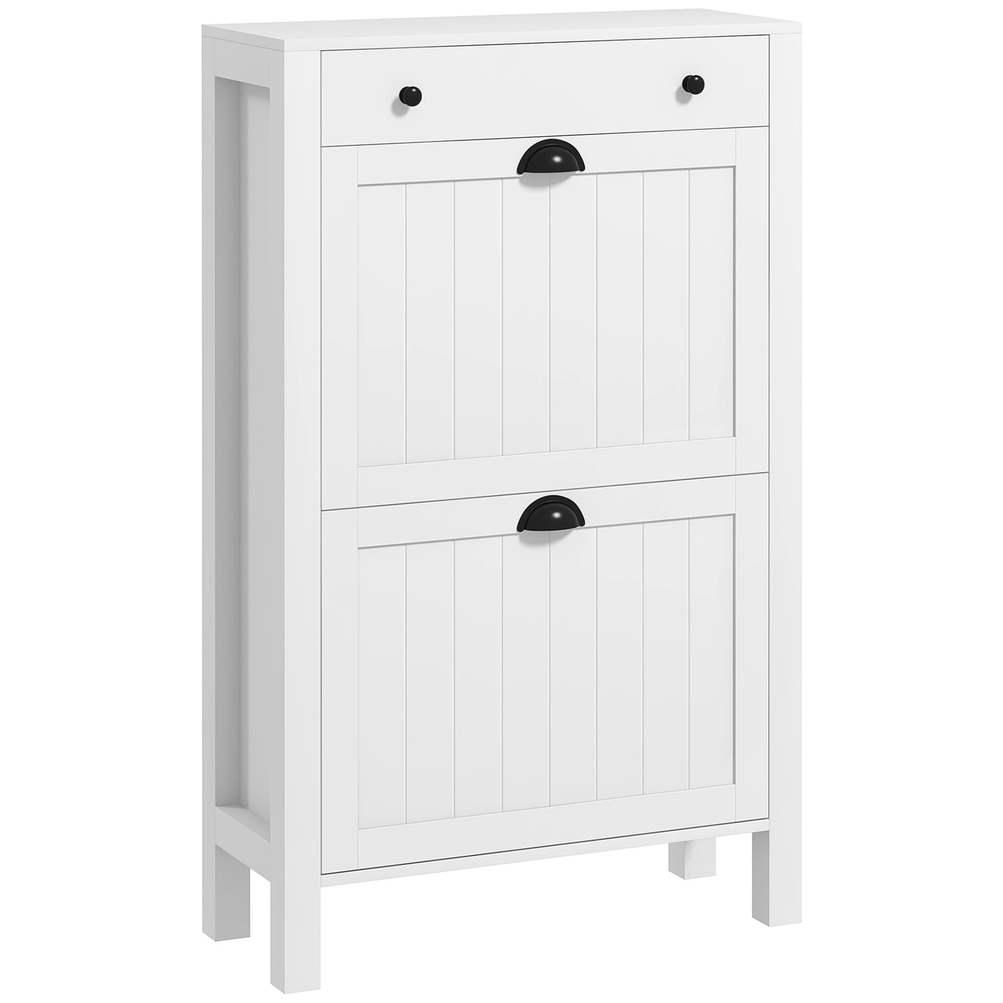 HOMCOM Narrow Shoe Cabinet with 2 Flip Drawers and Adjustable Shelves - White thumbnail 2