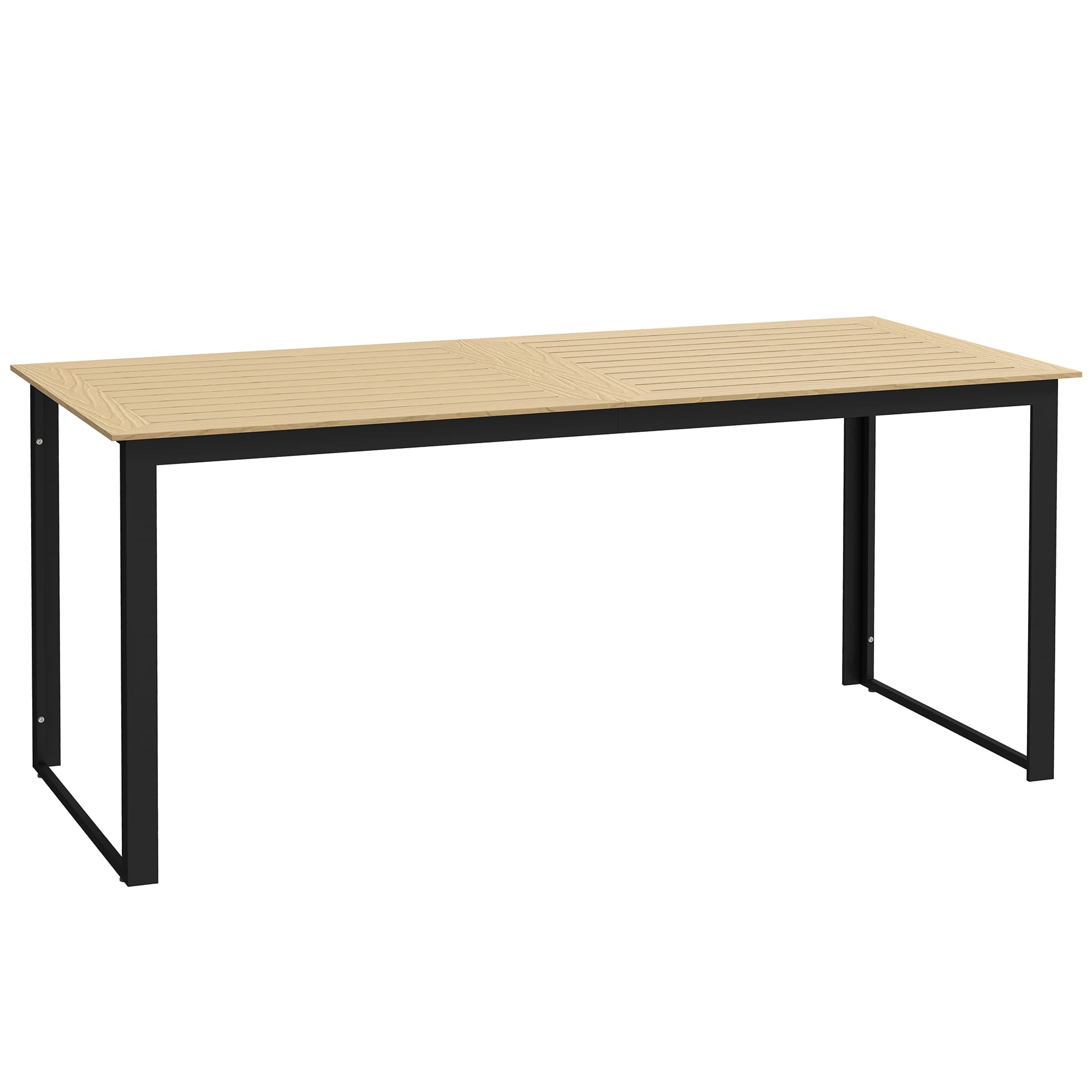 Outsunny Garden Dining Table, 175 x 78 x 75 cm Rectangle Outdoor Table for 6 People with Slatted Table Top, Metal Frame, for Balcony, Deck, Teak