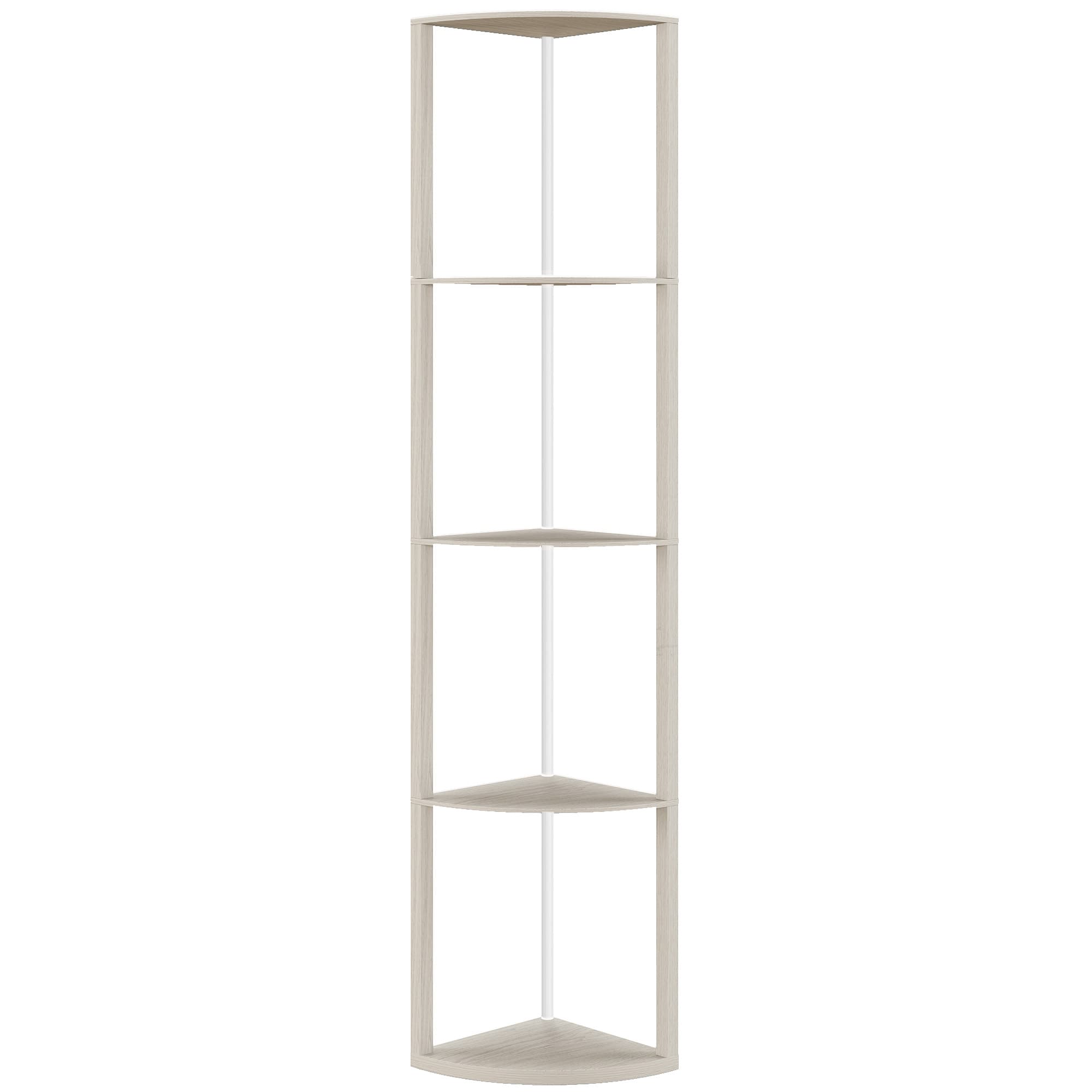HOMCOM RGB LED Floor Lamp with Shelves, 4-Tier Dimmable Standing Lamp with Remote Control for Living Room Bedroom Office, Oak