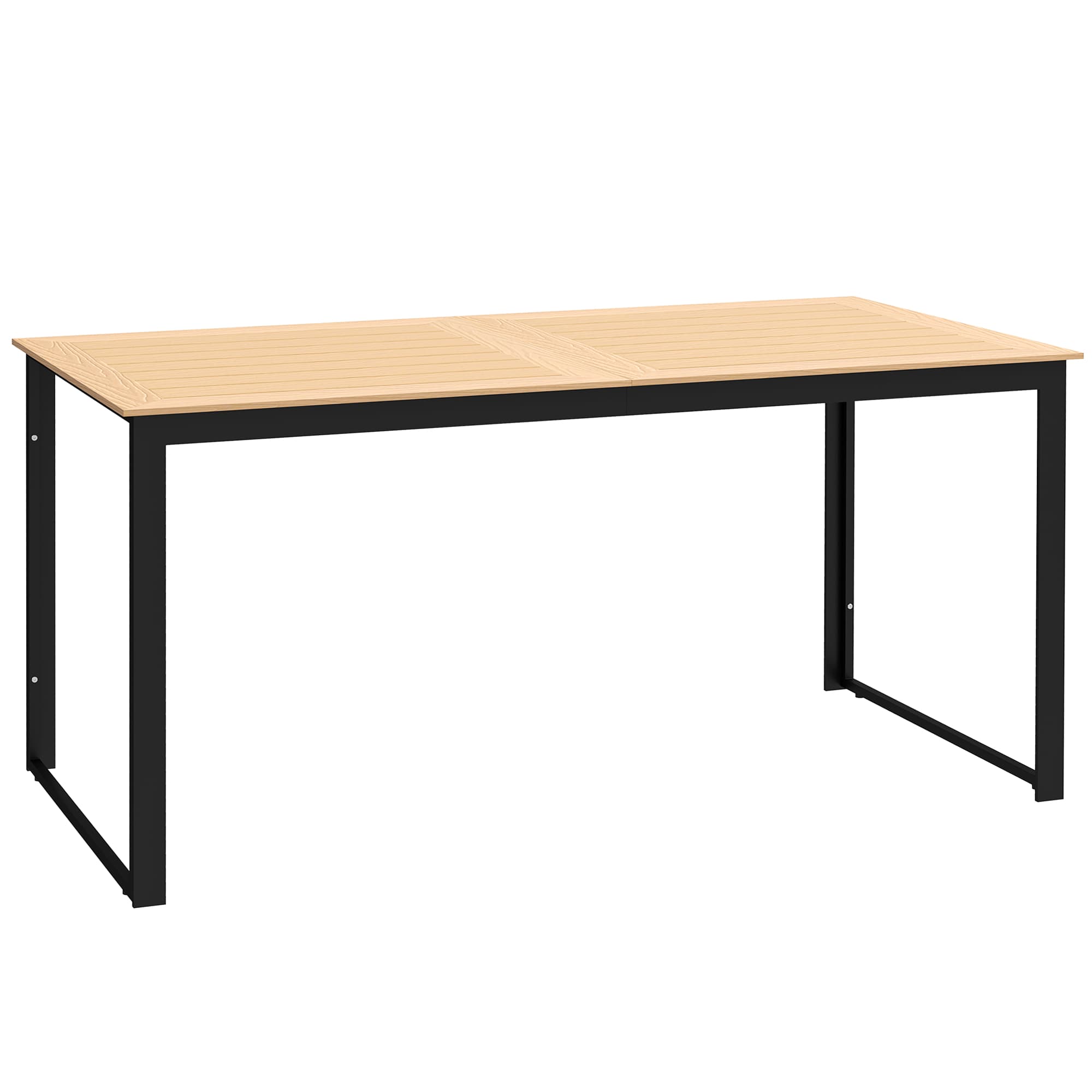 Outsunny Garden Table for 6 People, 160 x 80 x 75 cm Rectangle Outdoor Dining Table with Slatted Table Top, Metal Frame, for Balcony, Deck, Teak