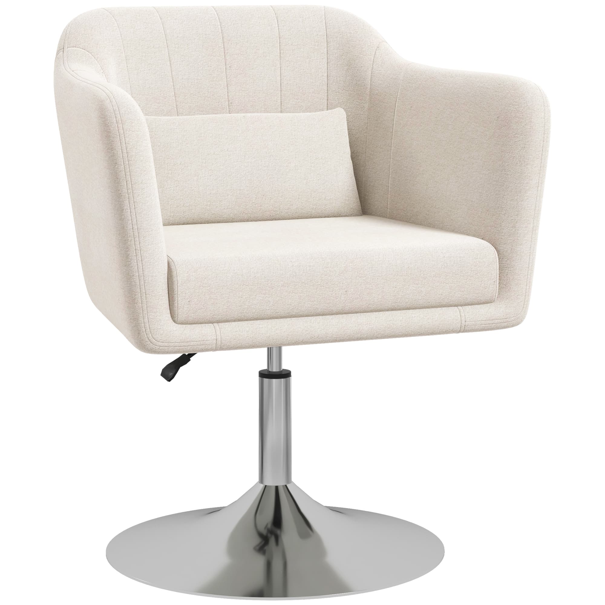 HOMCOM Modern Accent Chair with Swivel Base, Height Adjustable Arm Chair with Pillow for Living Room, Bedroom, Cat Scratch Resistant, Cream White