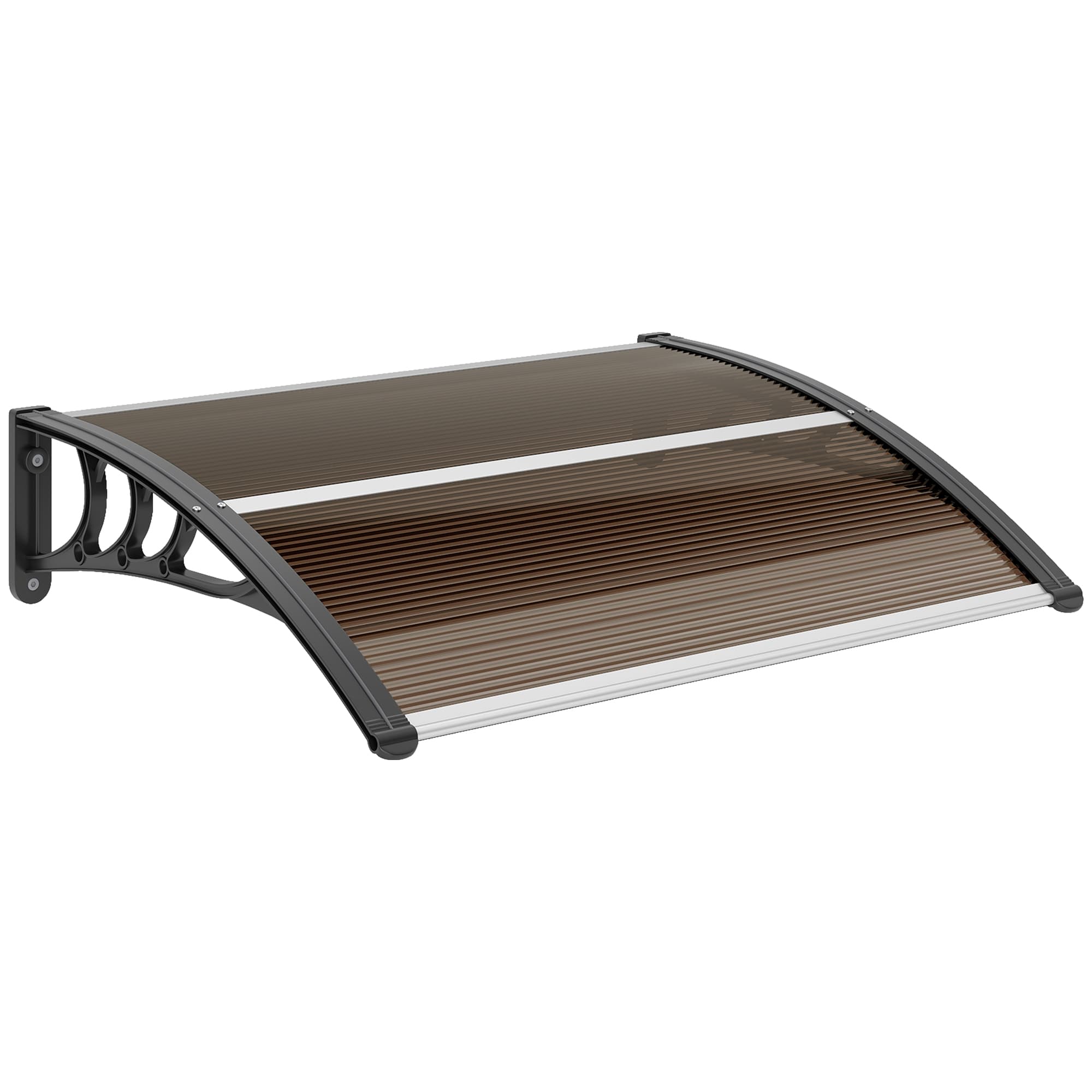 Outsunny Waterproof Curved Window Door Canopy Aluminium Rigid Plastic Polycarbonate Fixed Outdoor Awning | Aosom UK