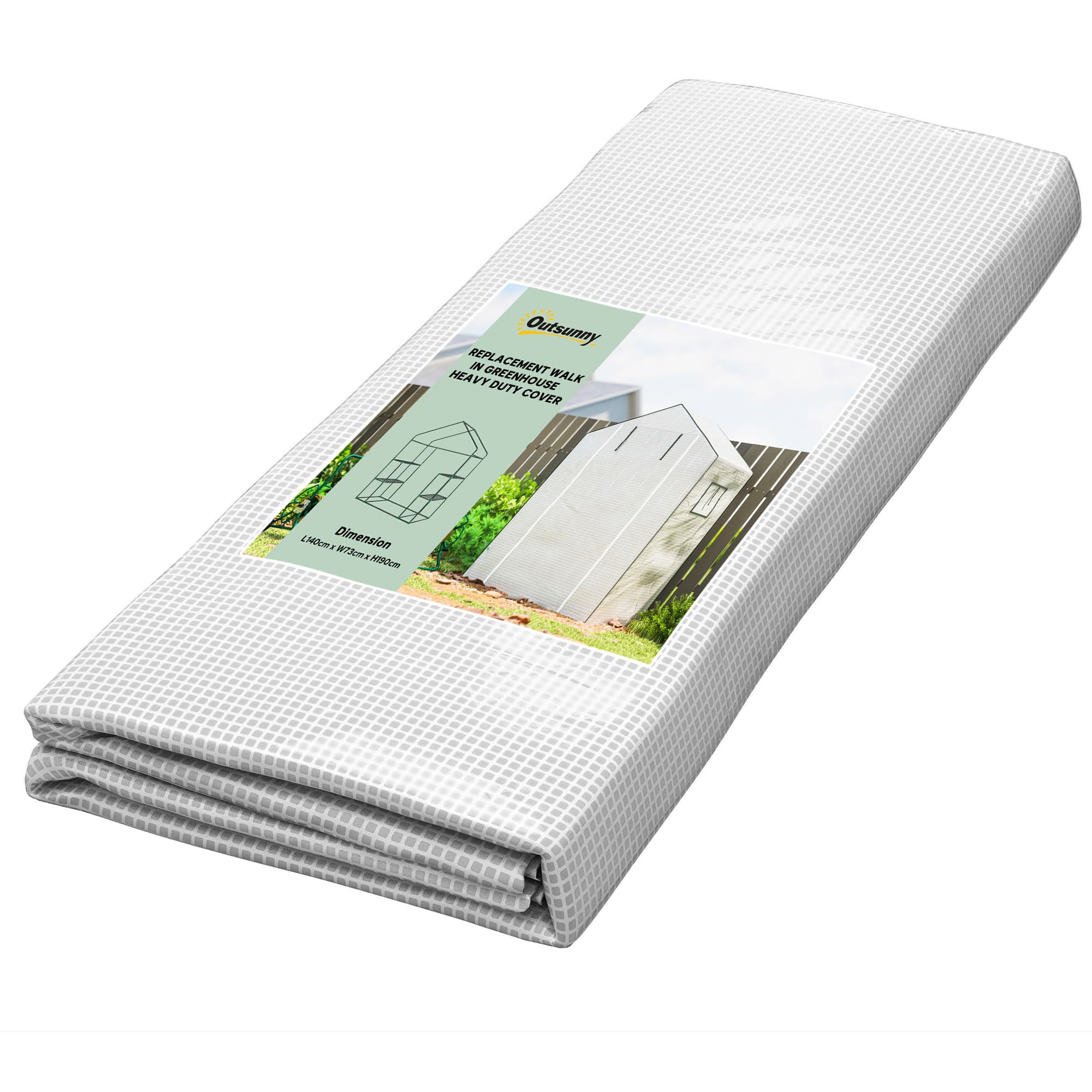 Outsunny Greenhouse Cover Replacement Walk-in PE Hot House Cover with Roll-up Door and Windows, 140 x 73 x 190cm, White | Aosom UK