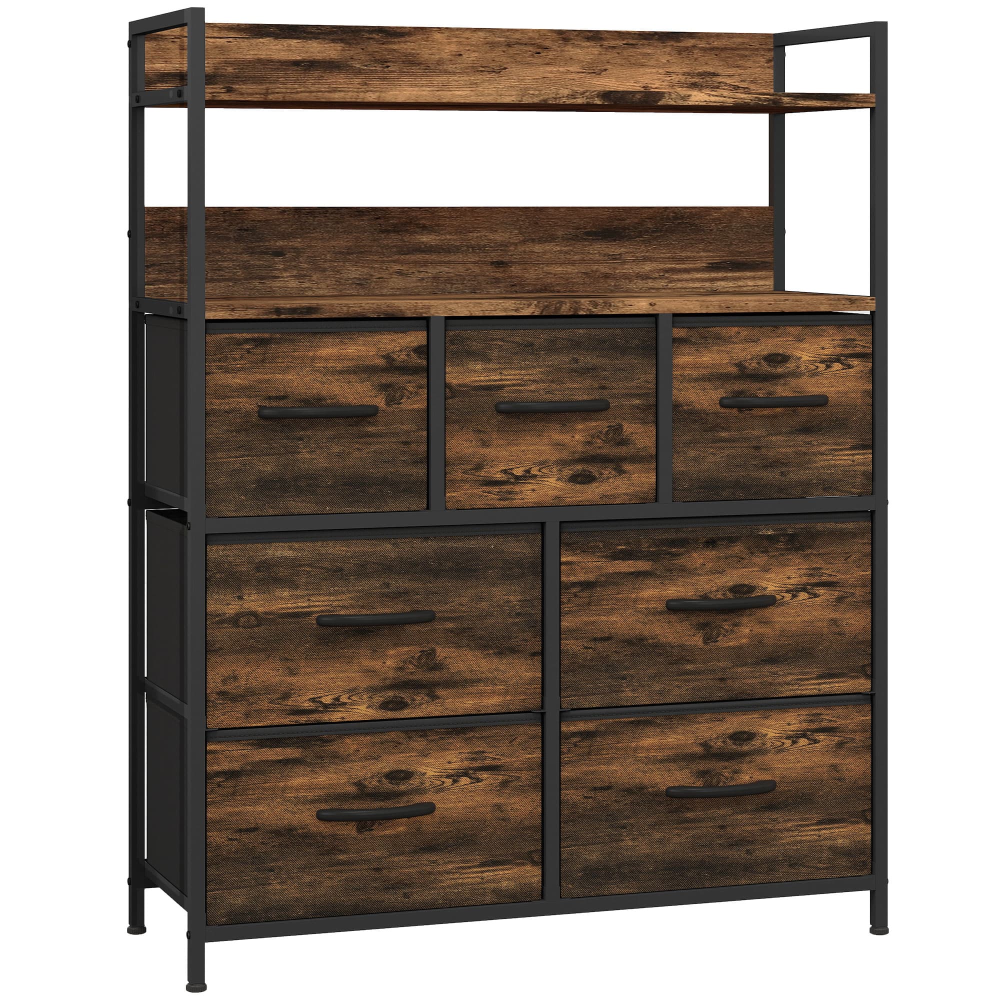 HOMCOM Rustic Chest of Seven Fabric Drawers - Brown Wood Effect | Aosom UK