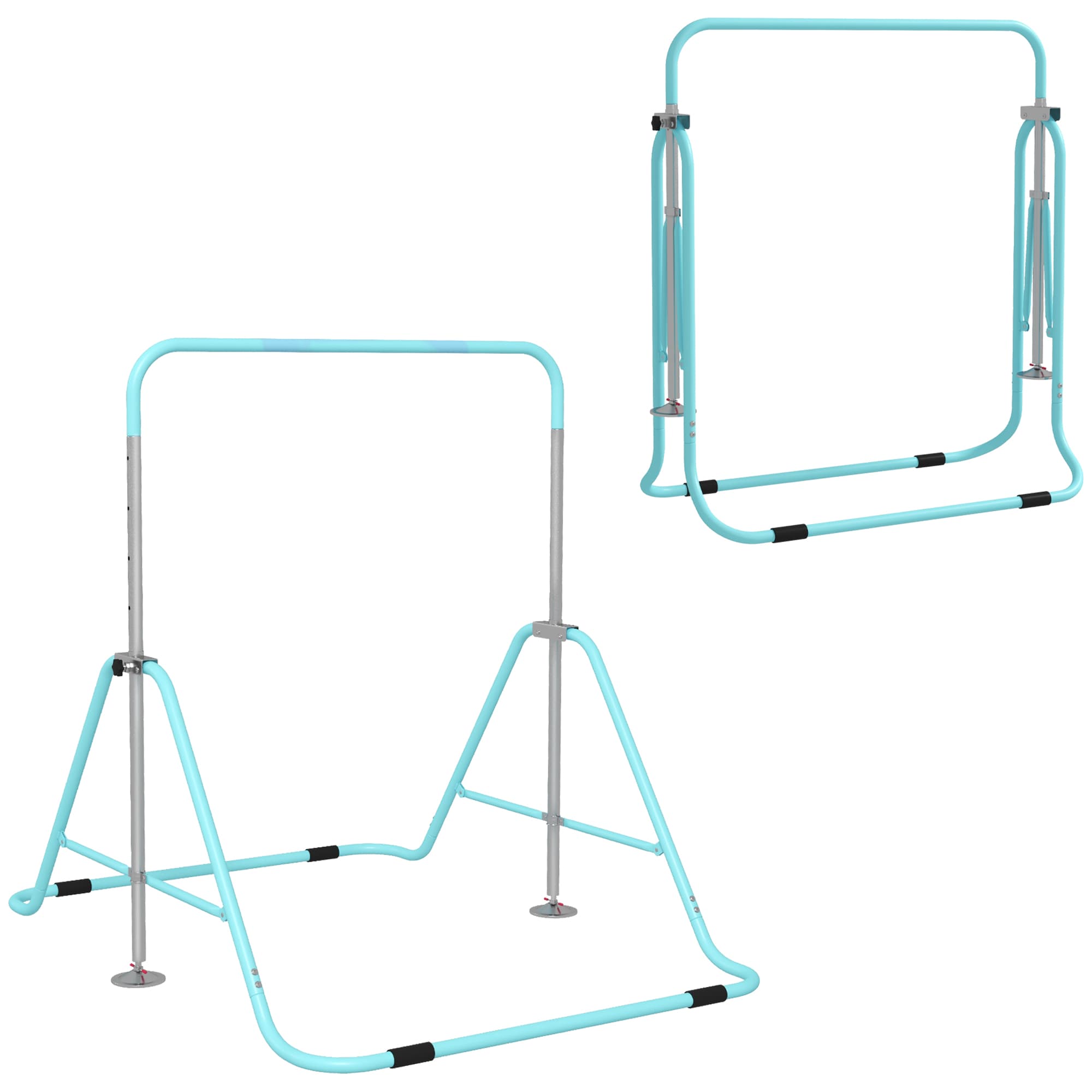 HOMCOM Kids Gymnastics Bar w/ Adjustable Height, Foldable Horizontal Bars, Green | Aosom UK