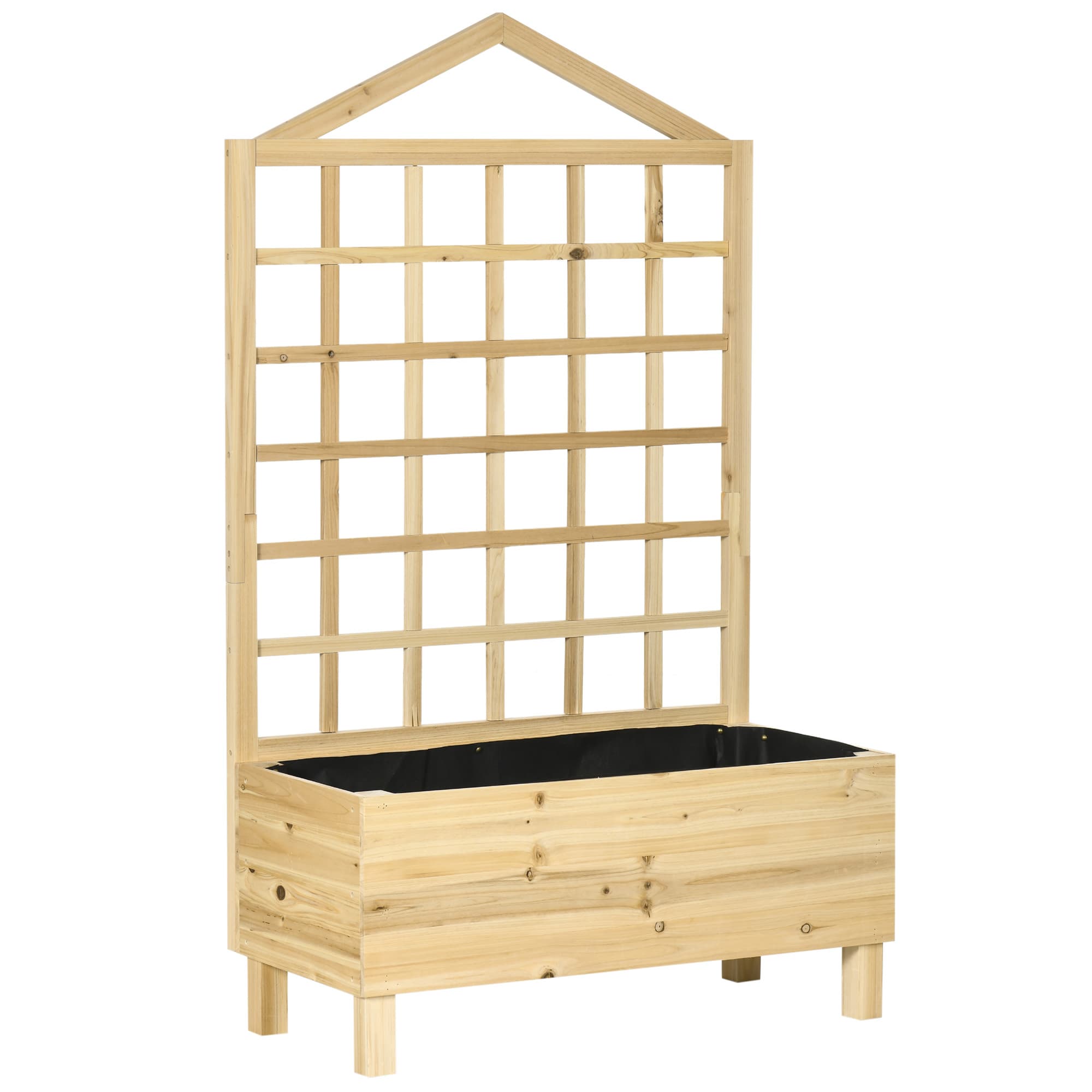 Outsunny Garden Planters with Trellis for Vine Climbing, Distressed Wooden Raised Beds, 90x43x150cm, Natural Tone | Aosom UK
