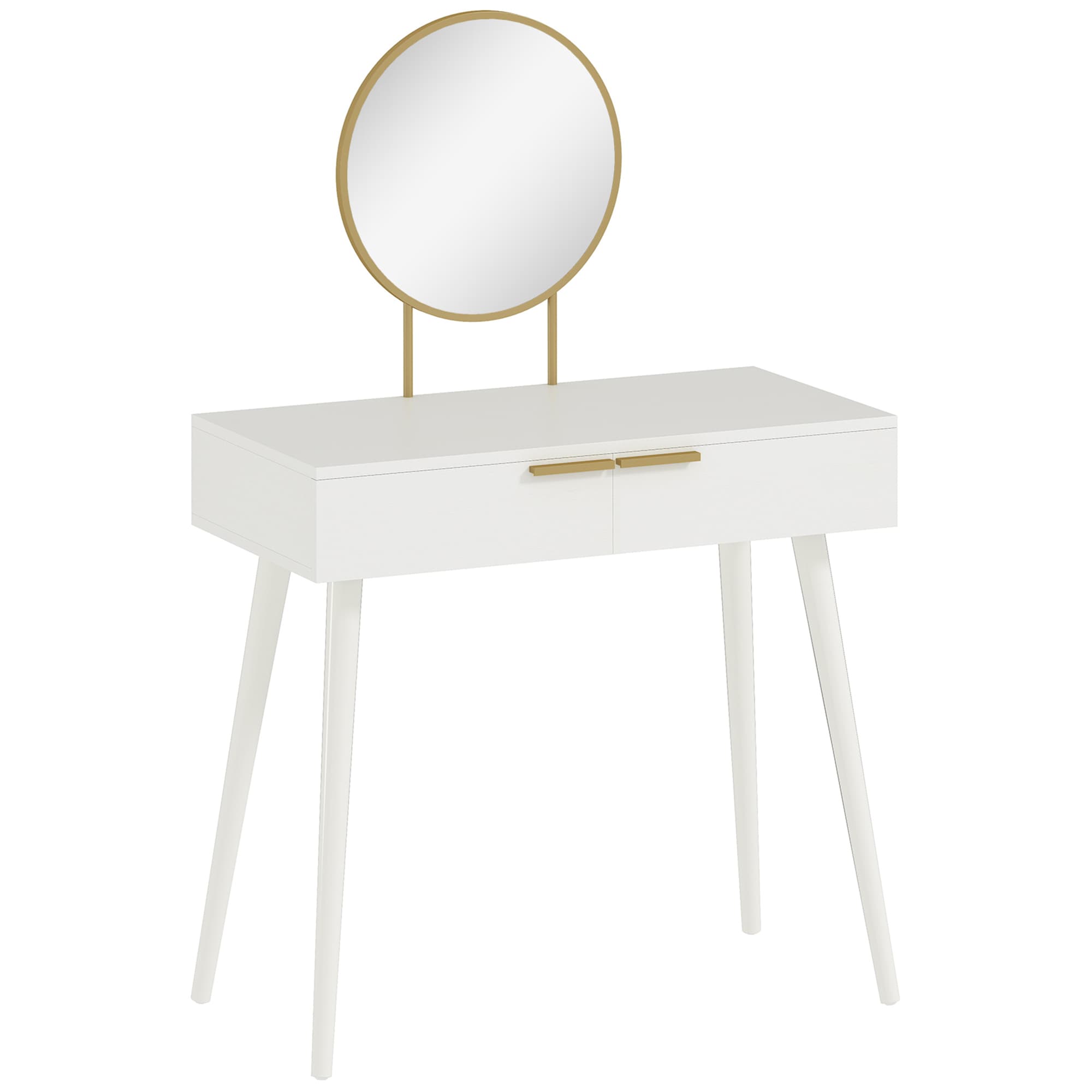 HOMCOM Modern Dressing Table with Round Mirror, Makeup Vanity Table with 2 Drawers for Bedroom, Living Room, White | Aosom UK