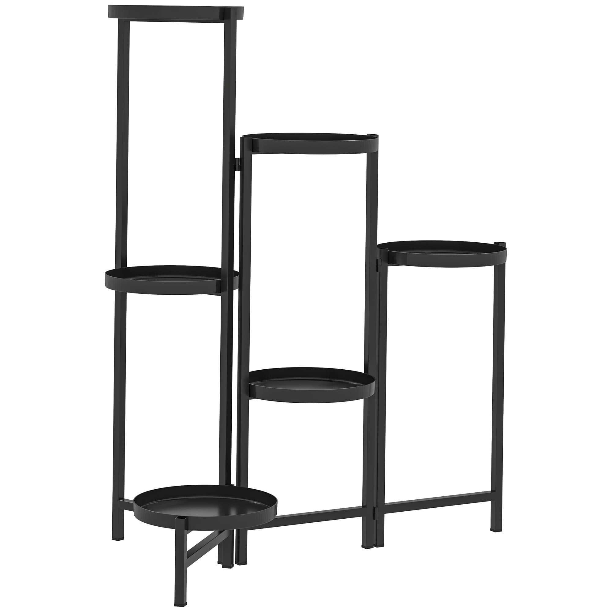 Outsunny 3 Tier Plant Stand Indoor Outdoor, Foldable Corner Plant Stands for Multiple Plants for Patio Garden Balcony Living Room, Black