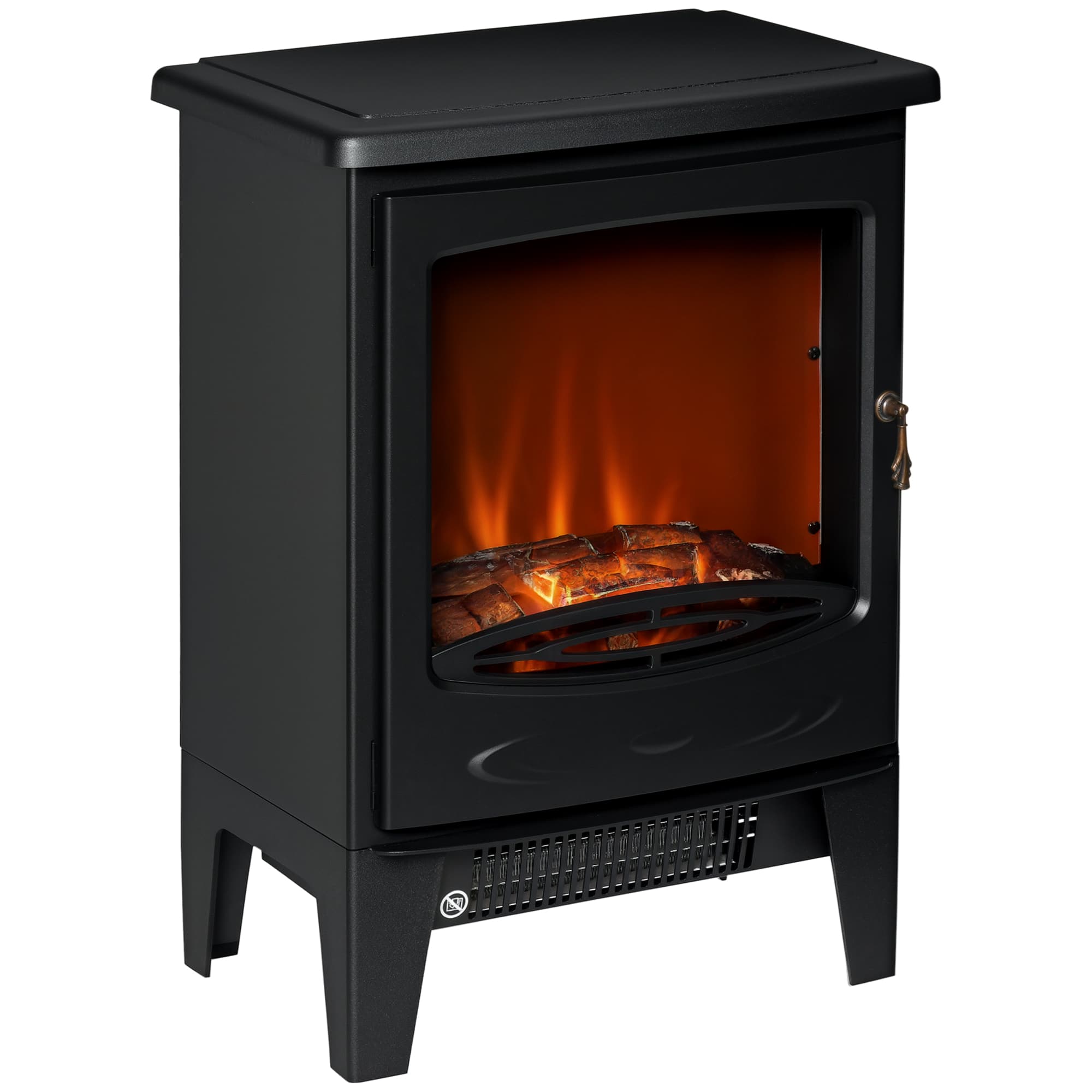 HOMCOM Electric Fireplace Stove, Free standing Fireplace Heater with Realistic Flame Effect, Overheat Safety Protection, 900W/1800W, Black