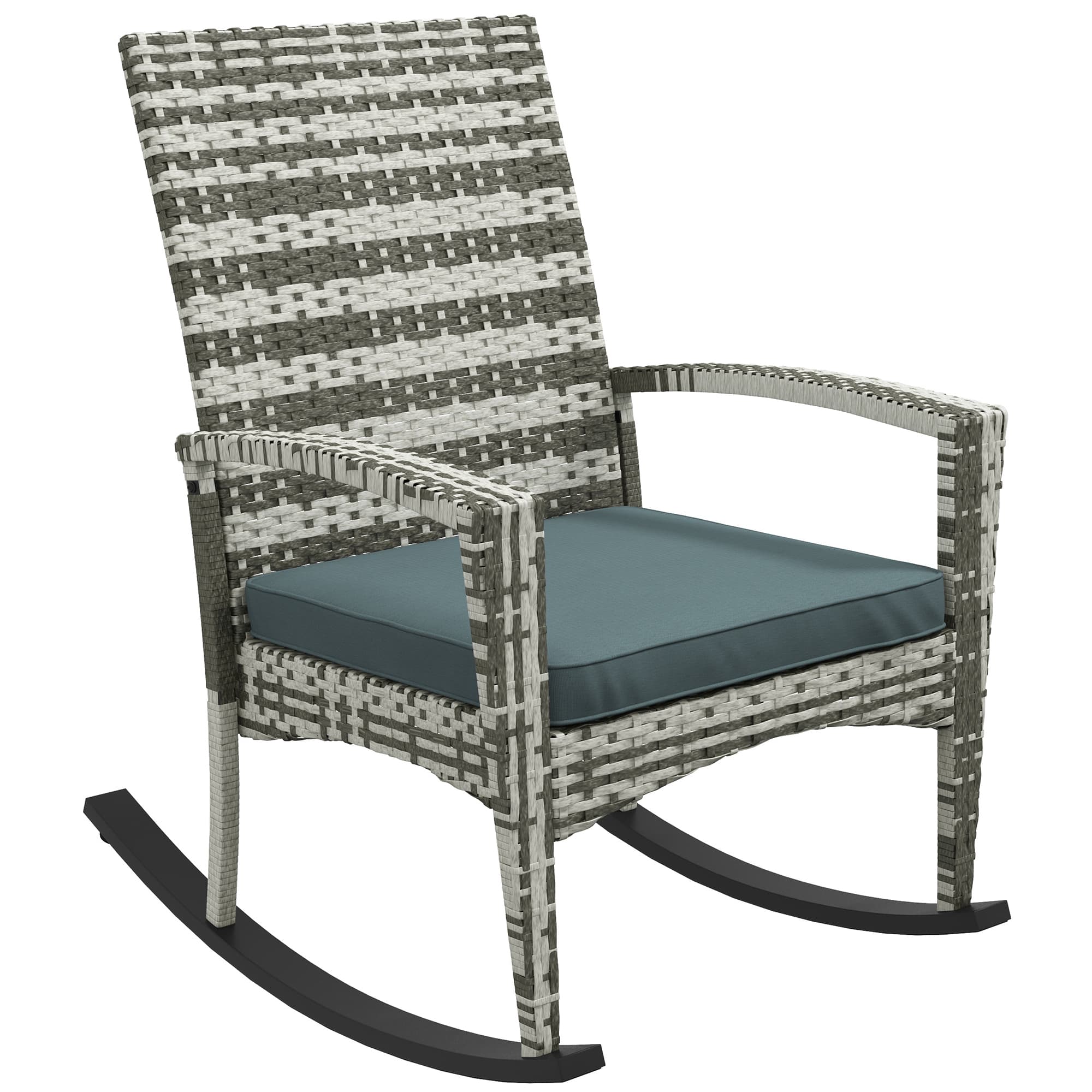 Outsunny Rattan Rocking Chair for Relaxing Indoor & Outdoor, Removable Flame Retardant Cover, Light Grey| Aosom UK