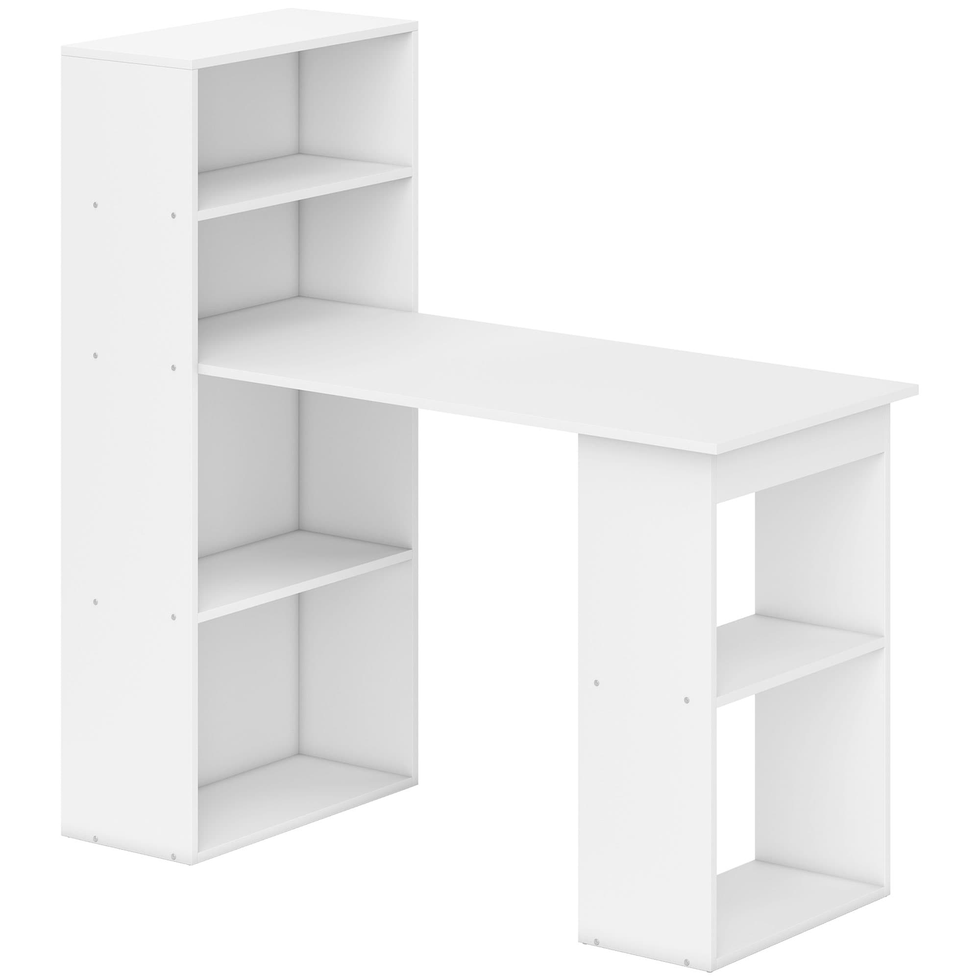 HOMCOM 120cm Modern Computer Desk Bookshelf  Writing Table Workstation PC Laptop Study Home Office 6 Shelves White | Aosom UK