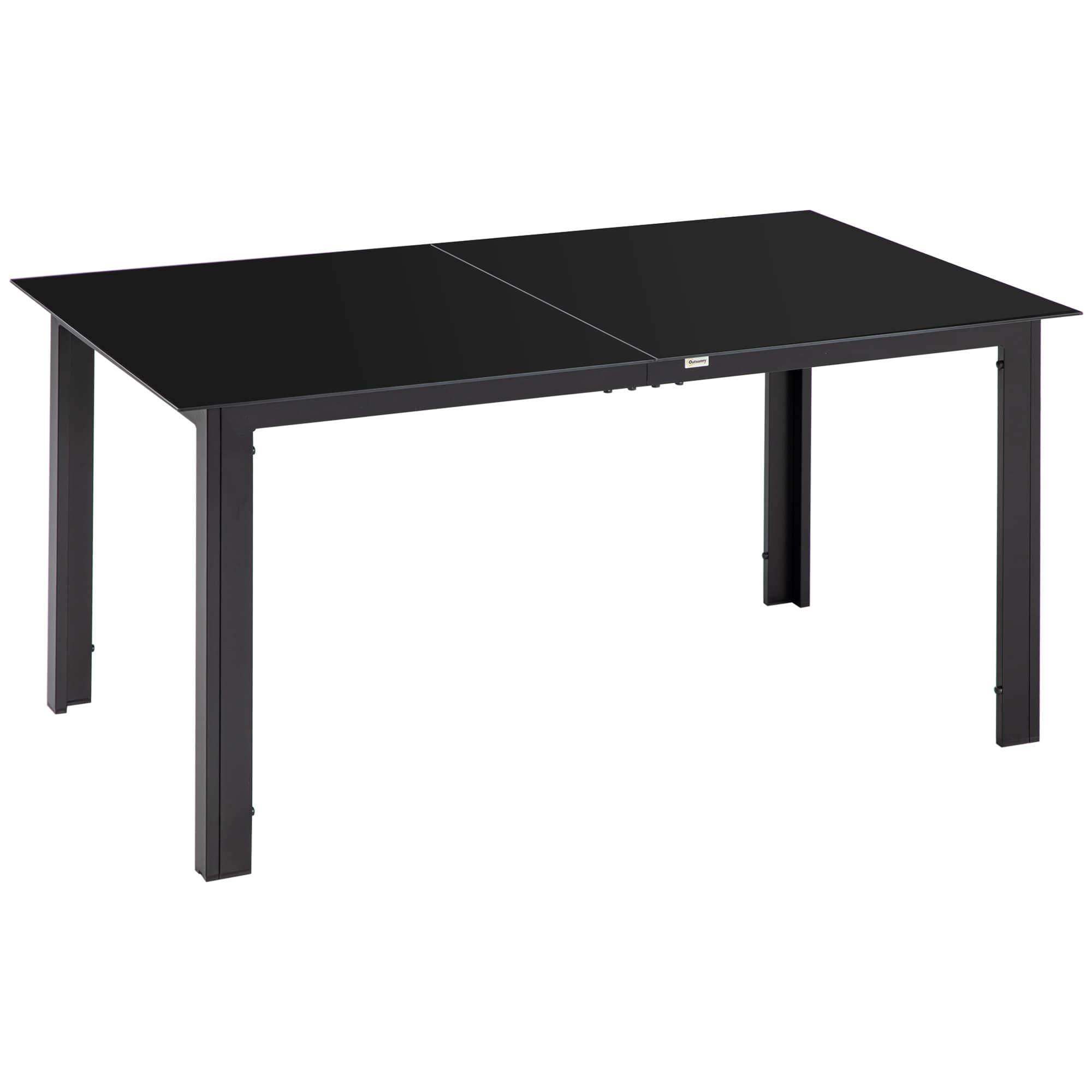 Outsunny Outdoor Dining Table for 6, Aluminium Rectangular Garden Table with Tempered Glass Tabletop for Yard, Deck, Patio, Black | Aosom UK