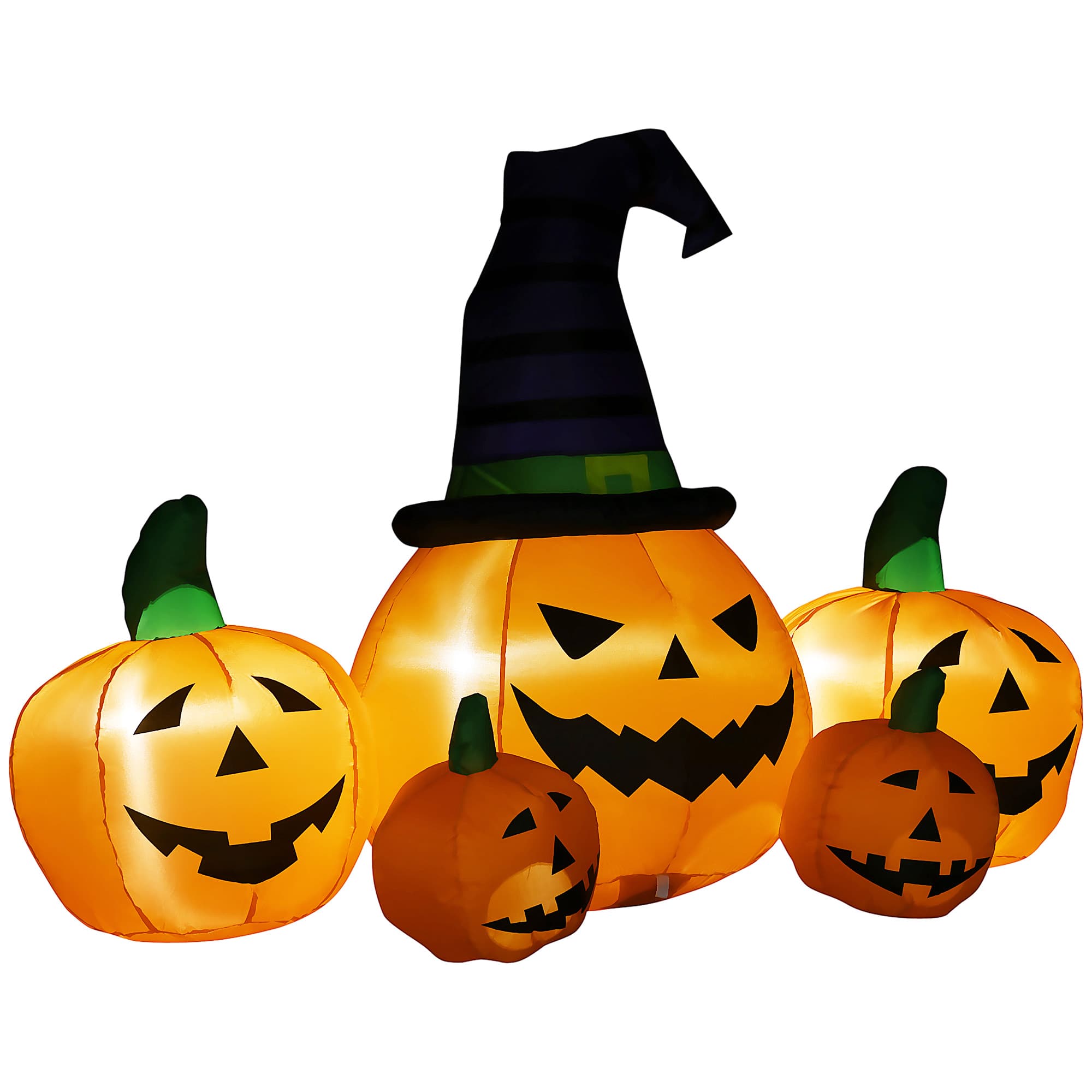 Outsunny 6ft Inflatable Halloween Large Pumpkin in Hat with Four Small Pumpkins, Blow-Up Outdoor LED Display for Lawn, Garden, Party | Aosom UK