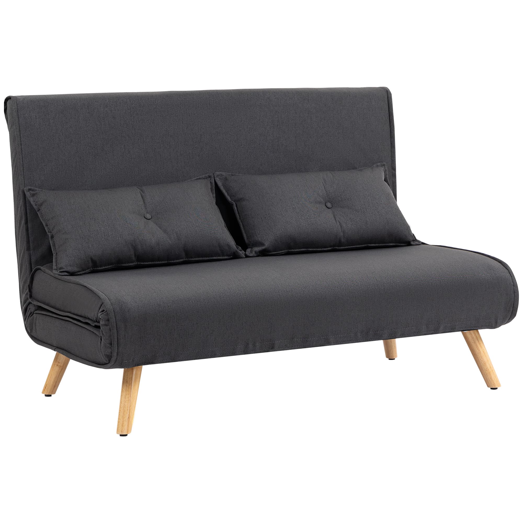 HOMCOM Two-Seater Linen-Look Sofa Bed w/ Cat Scratch Resistant Fabric, Charcoal Grey | Aosom UK