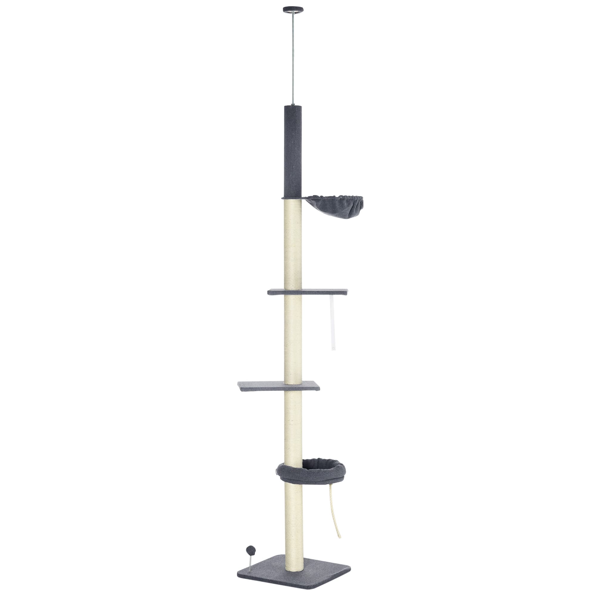 PawHut 5-Tier Cat Tree, Adjustable Height Floor to Ceiling Tower, Multi-Level Climber with Scratching Posts, Black | Aosom UK