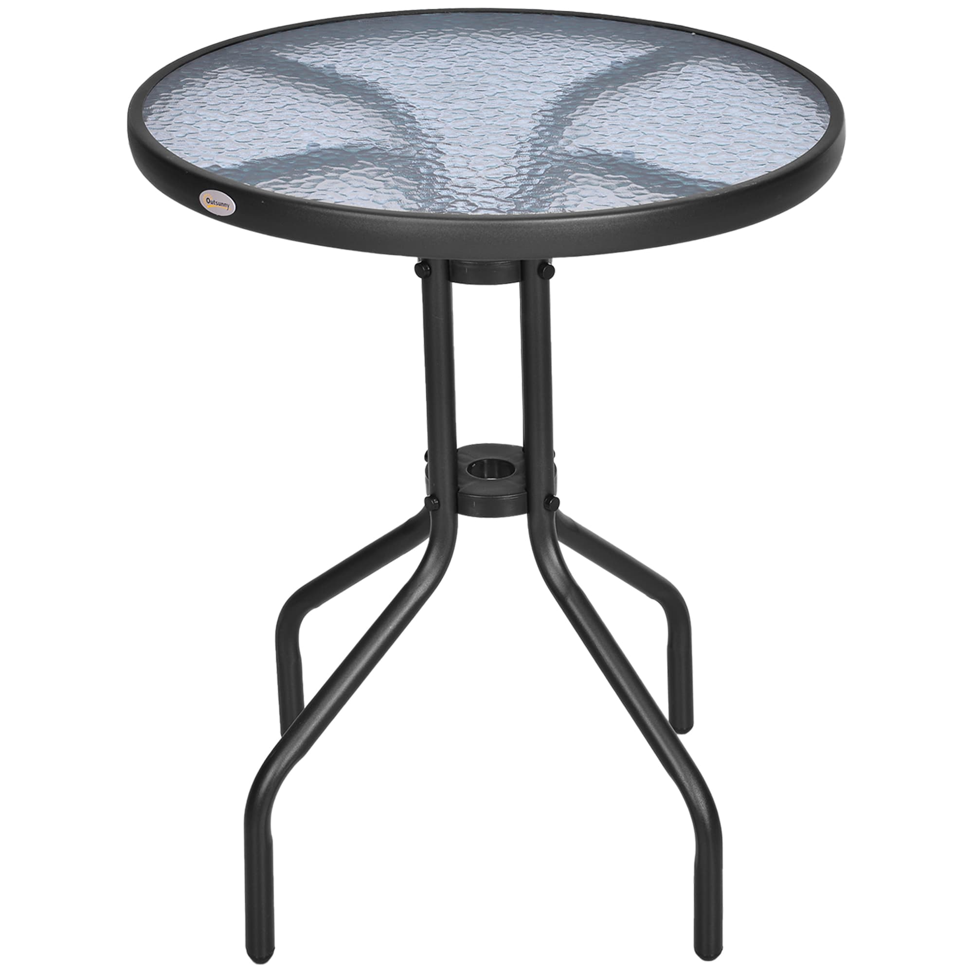 Outsunny Round Metal Garden Table, 60cm Diameter Tempered Glass Top, Outdoor Patio Furniture, Black | Aosom UK