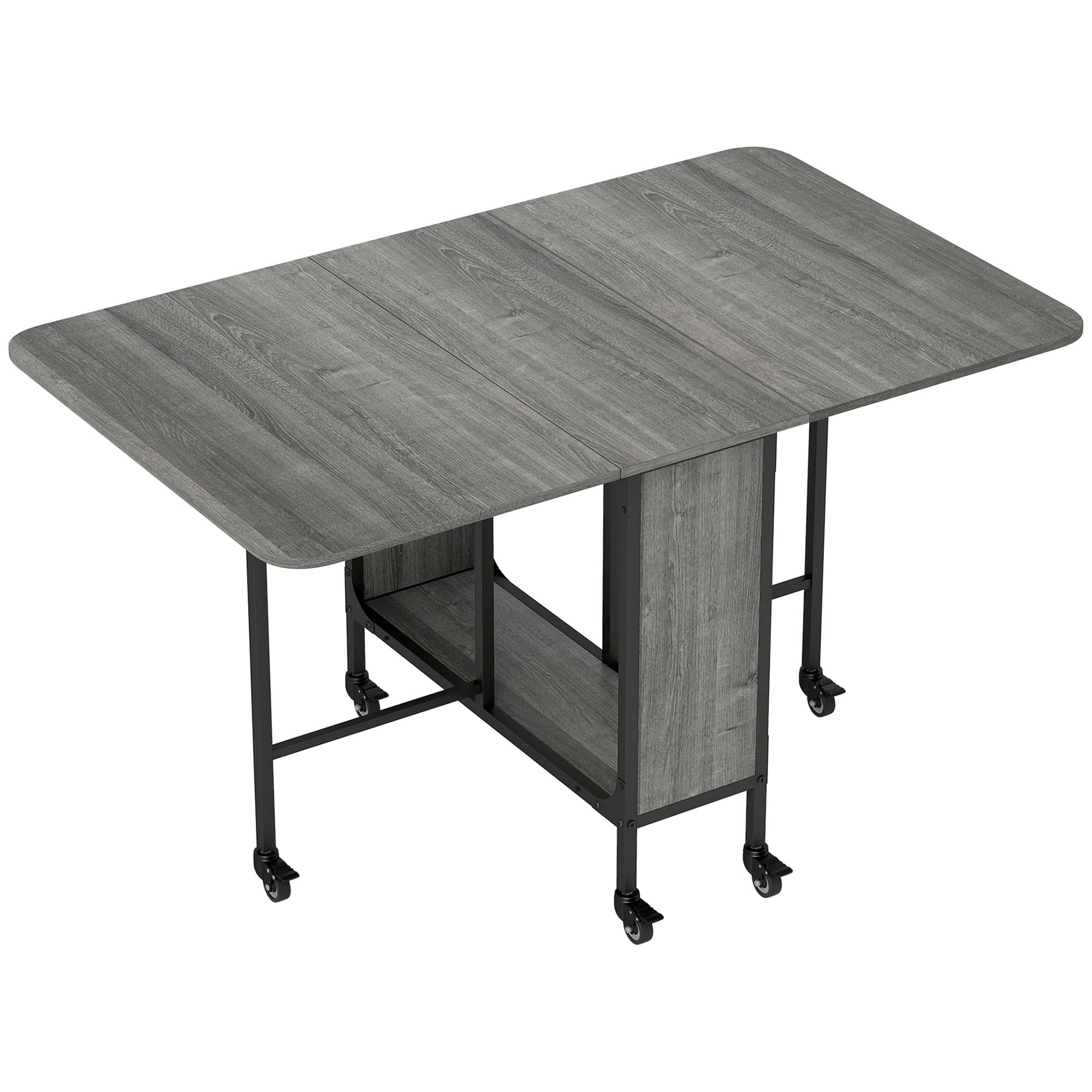 HOMCOM Mobile Drop Leaf Table Folding Kitchen Table Extendable Dining Table For Small Spaces With 6 Wheels & Storage Shelf | Aosom UK