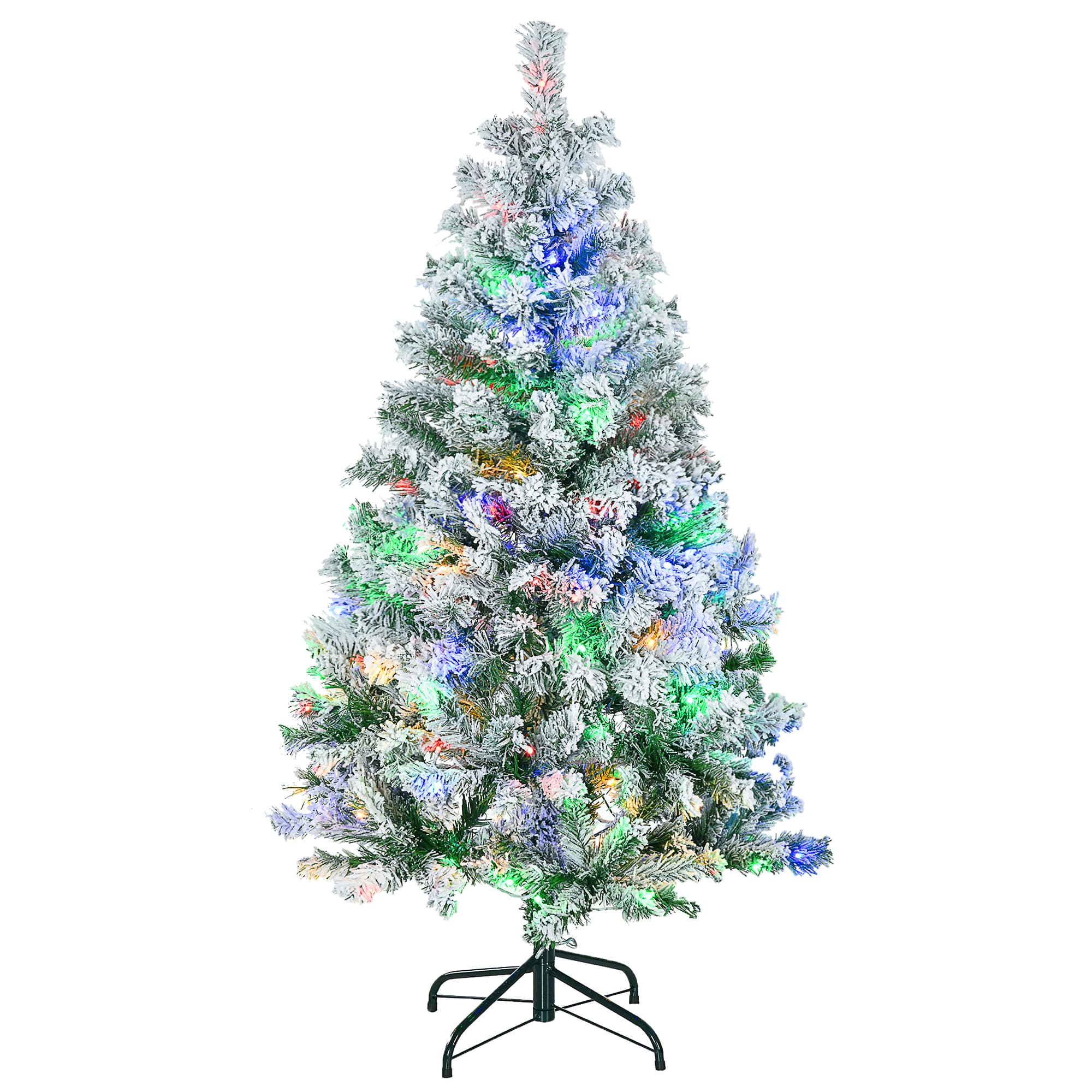 HOMCOM 4.5' Artificial Snow Christmas Trees with Frosted Branches, Warm White or Colourful LED Lights, Steel Base | Aosom UK
